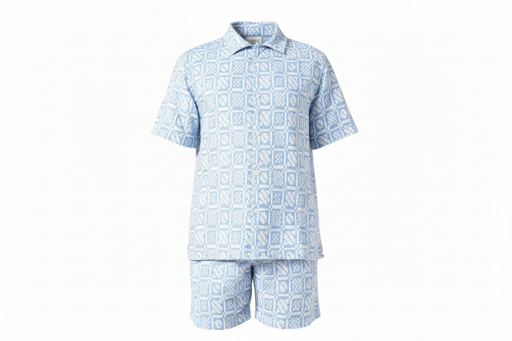 Wax London Blue Geo Dobby Didcot Shirt Size M