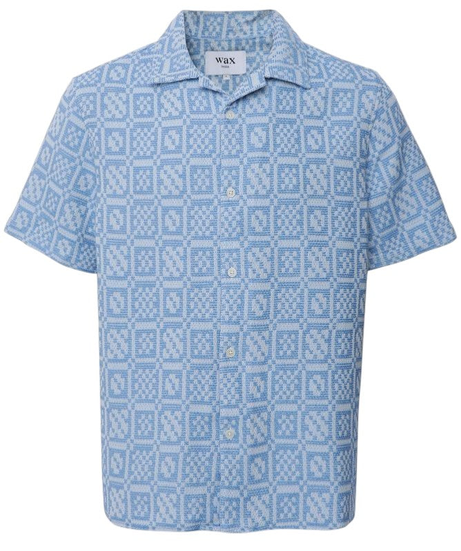 Wax London Blue Geo Dobby Didcot Shirt Size M