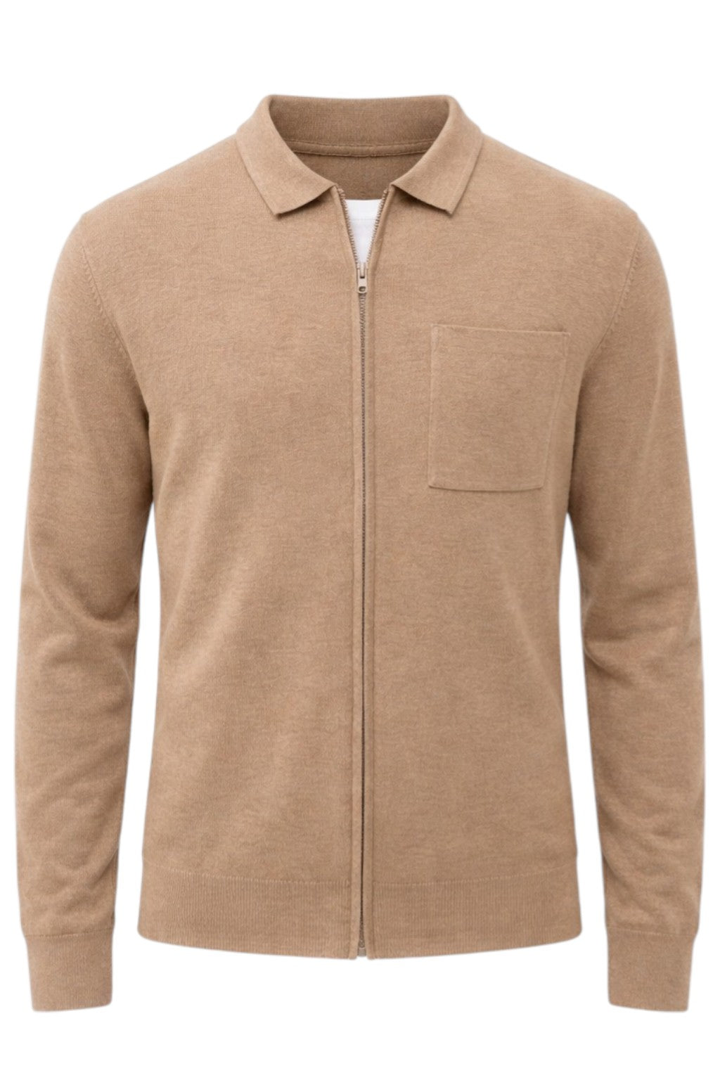French Connection UK Camel Milano Knitted Zip Through Shirt Size S