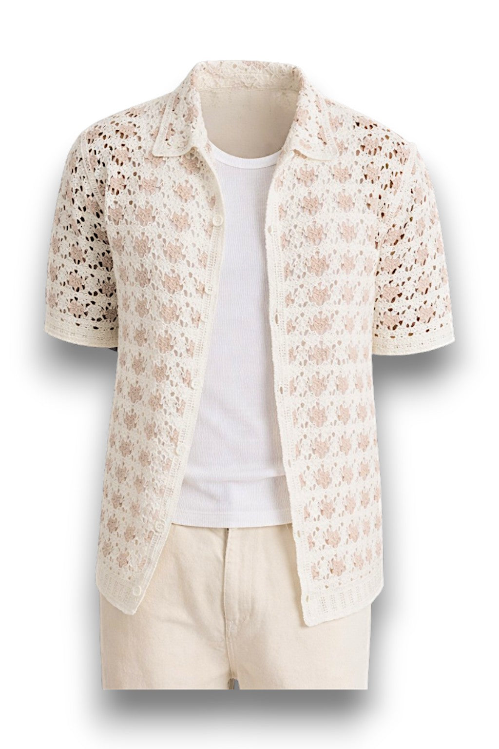 Wax London Porto Splash Crochet Shirt Ecru Size M