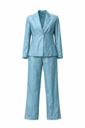 Vintage 100% Silk Blue 2 Piece Ladies Suit Size S-M