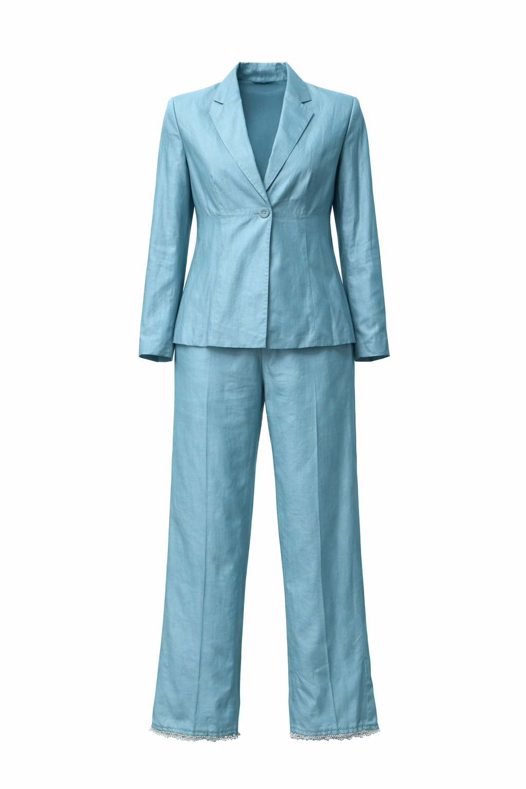 Vintage 100% Silk Blue 2 Piece Ladies Suit Size S-M