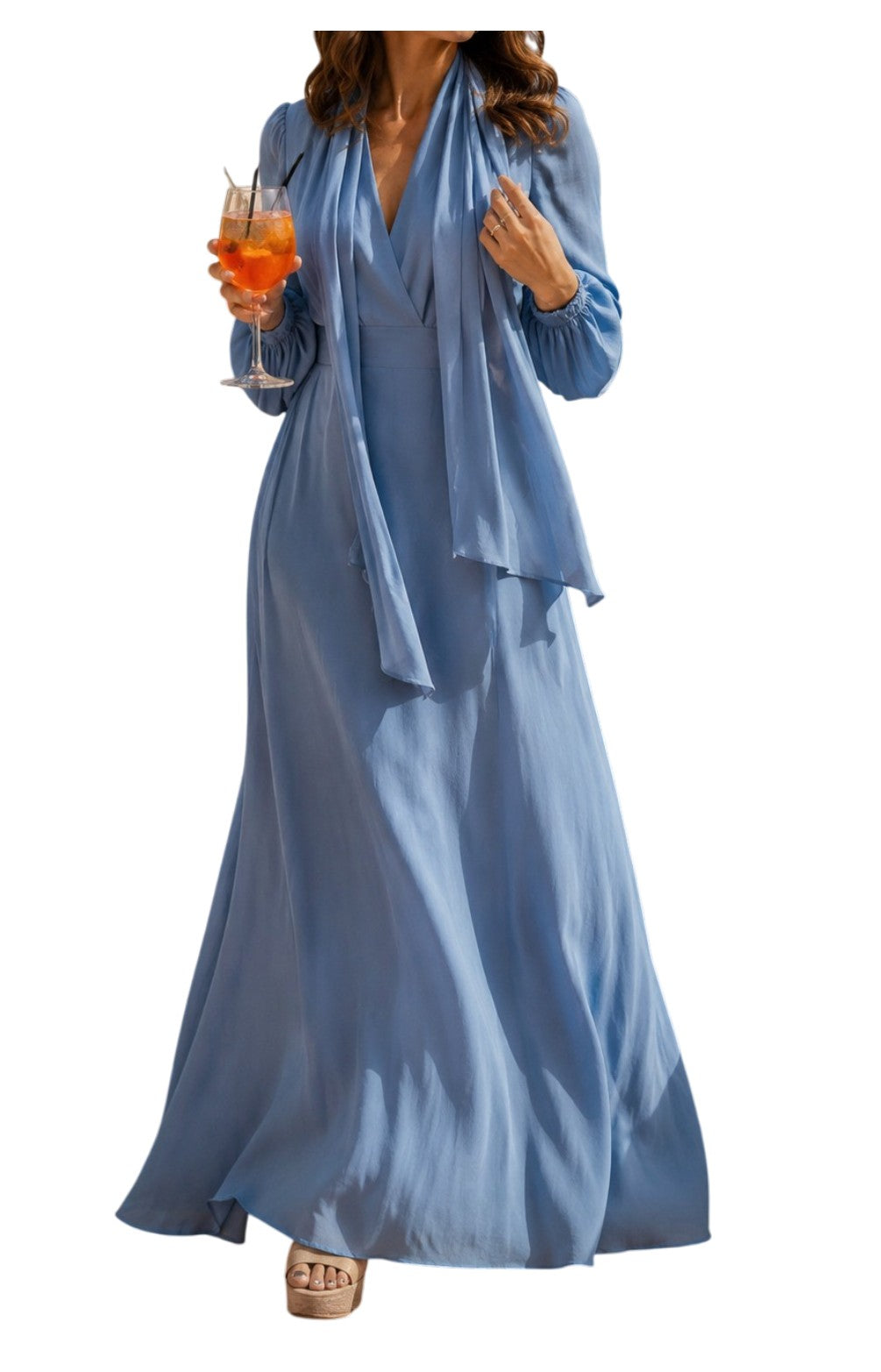 Rixo Silk Powder Blue Tie-Neck Midi Dress UK 8