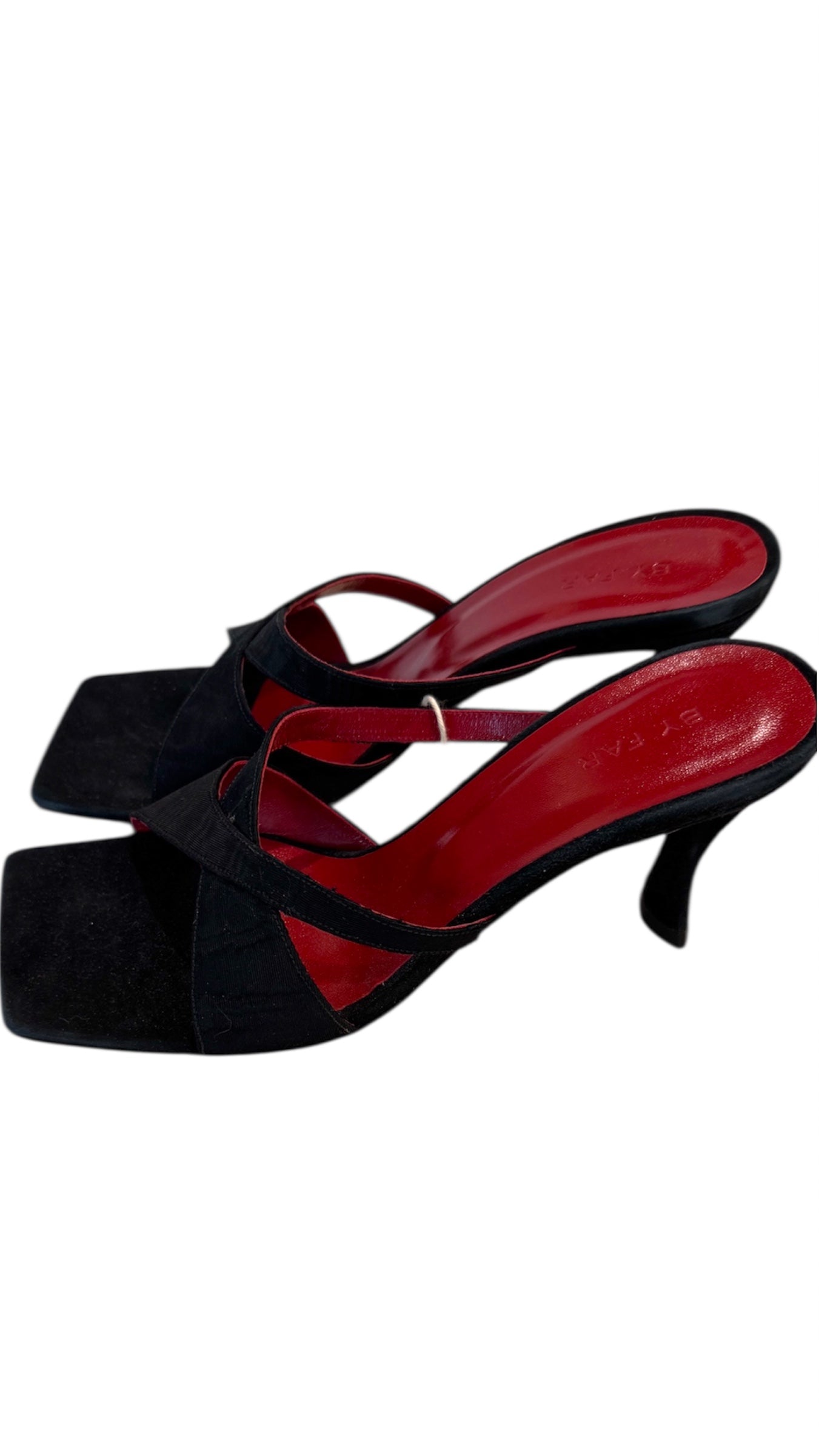 BY Far Kitty Black Grosgrain Kitten Heel Sandals Size 4 UK