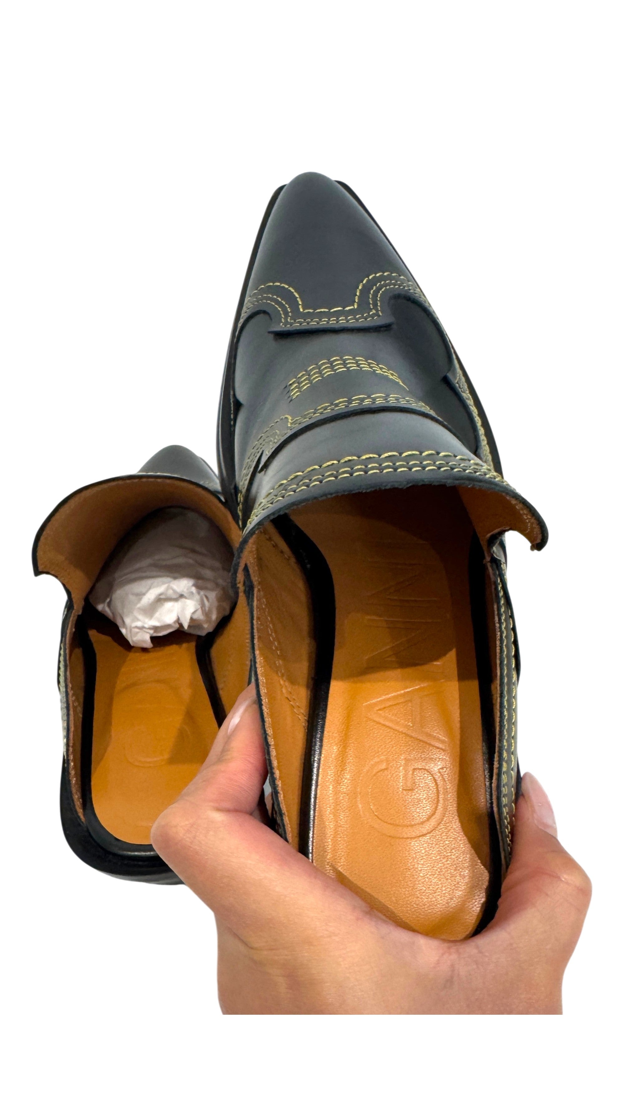 Ganni Western Emroidered Mules in Black Size 3.5 UK