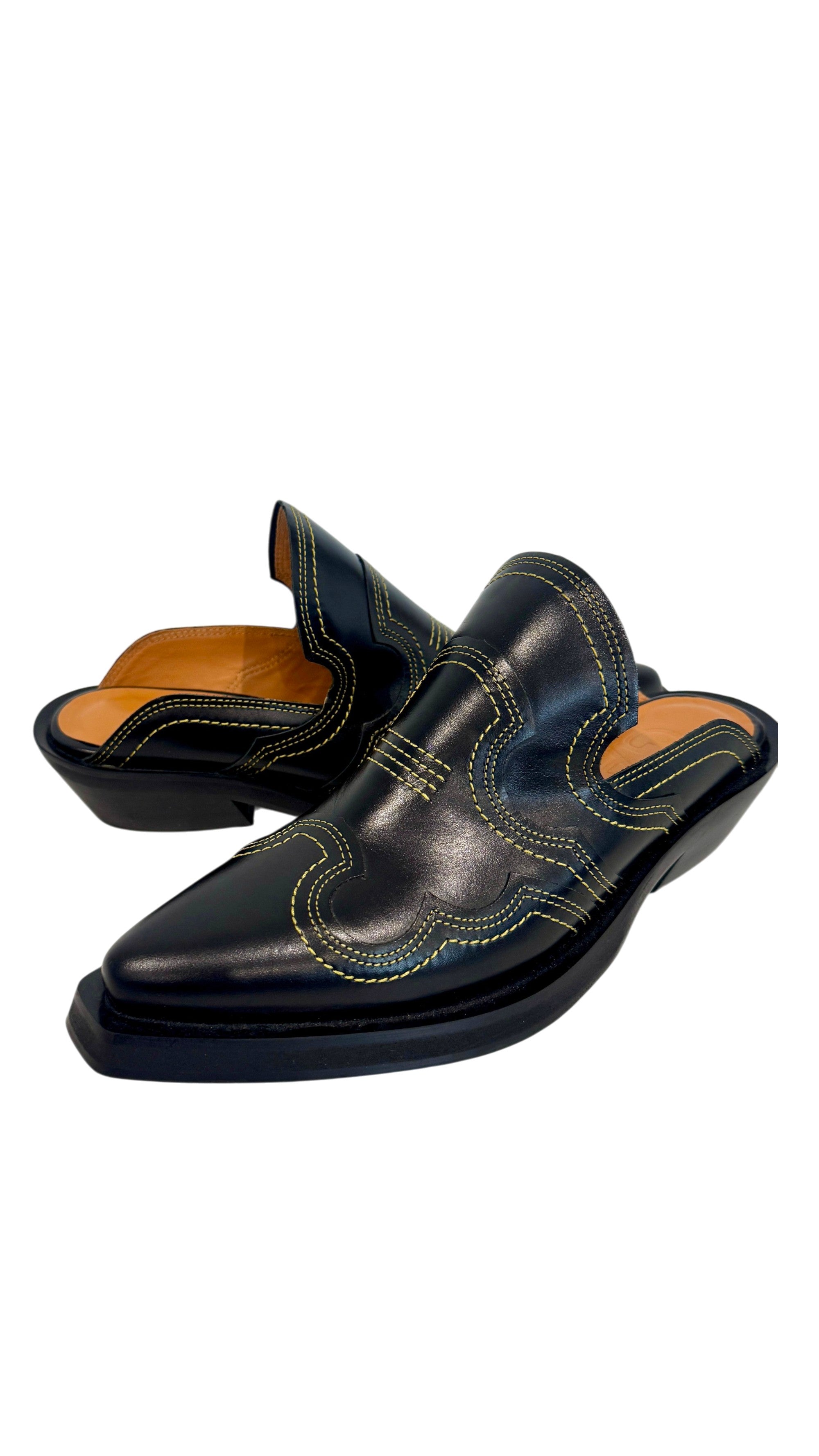 Ganni Western Emroidered Mules in Black Size 3.5 UK
