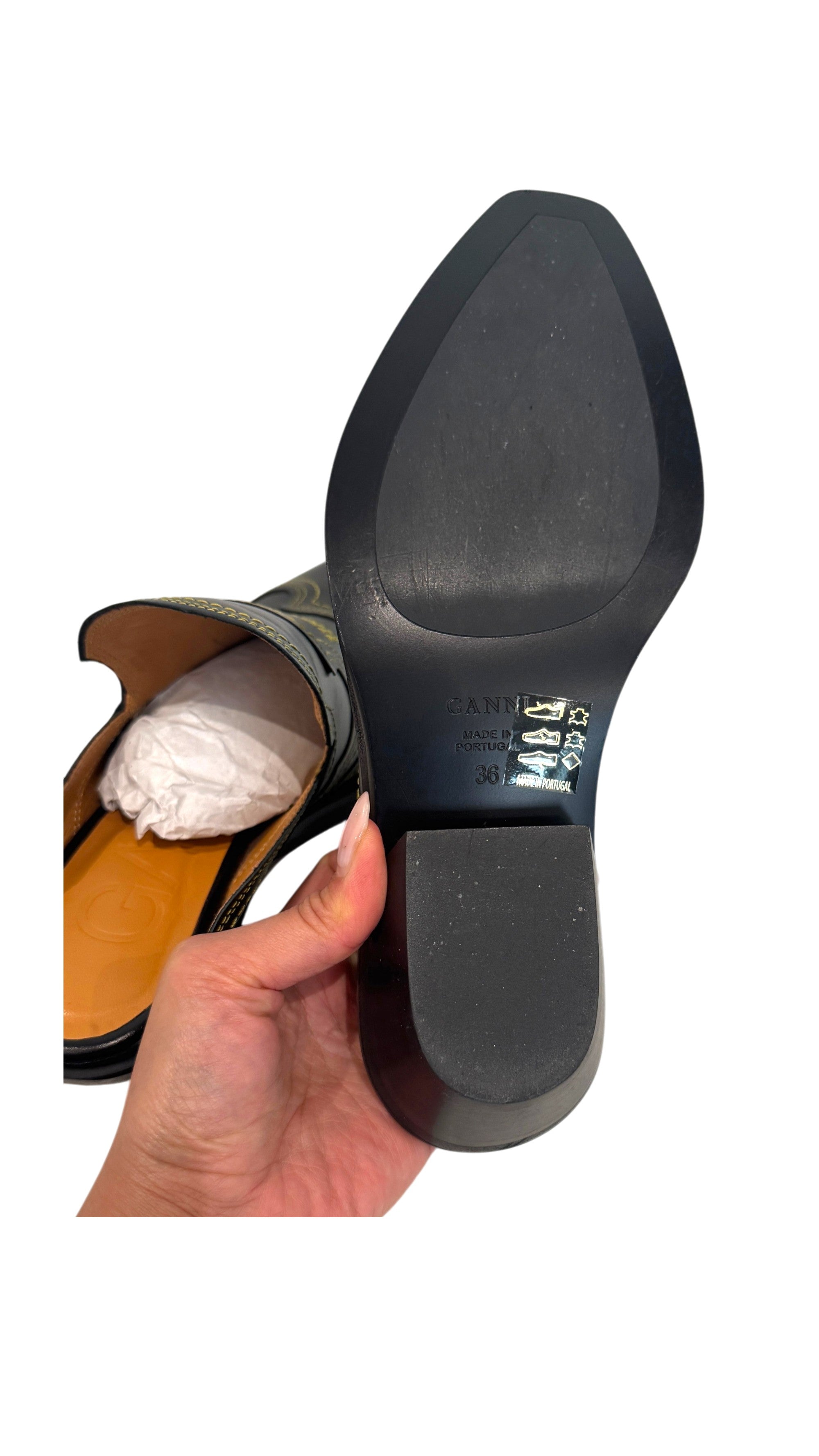 Ganni Western Emroidered Mules in Black Size 3.5 UK