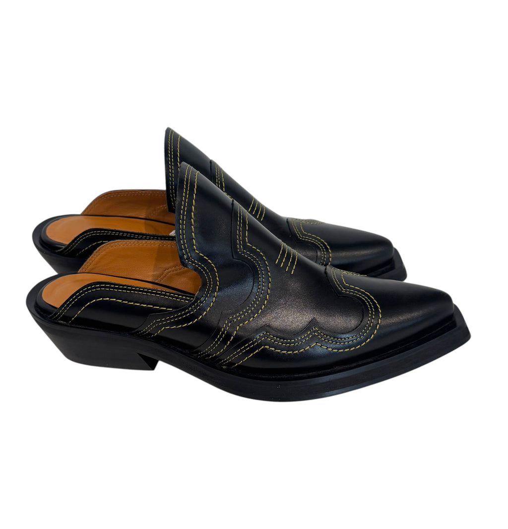 Ganni Western Emroidered Mules in Black Size 3.5 UK