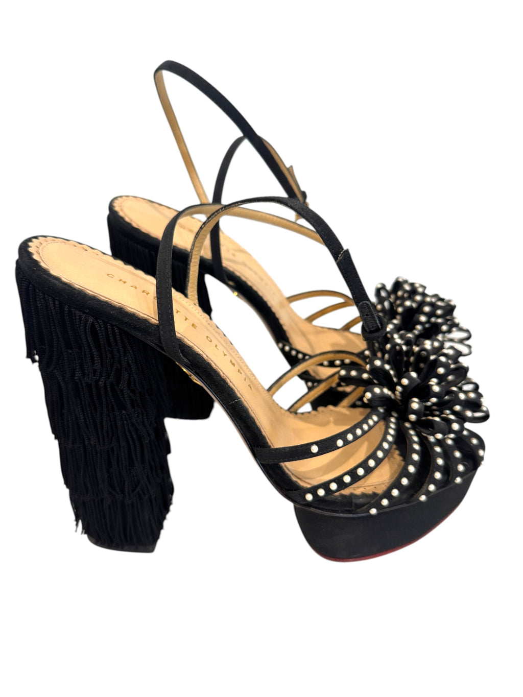 Charlotte Olympia Black Satin Miss ChaCha Size 39