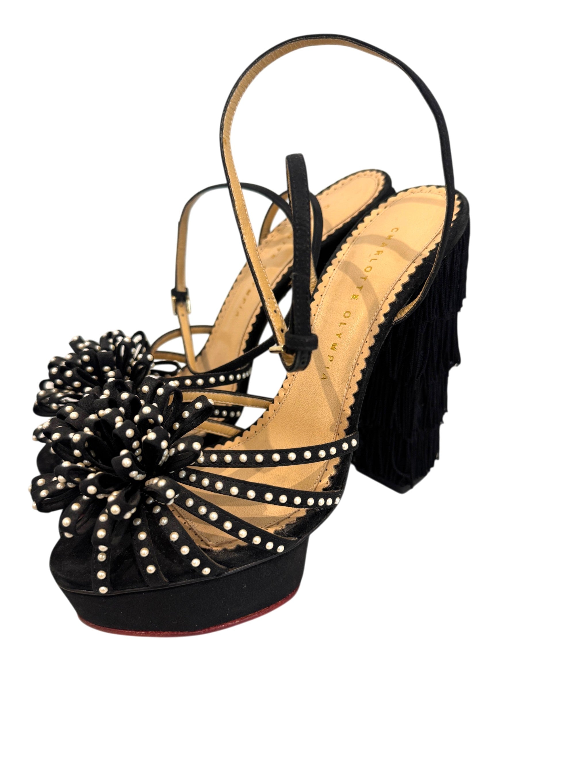 Charlotte Olympia Black Satin Miss ChaCha Size 39