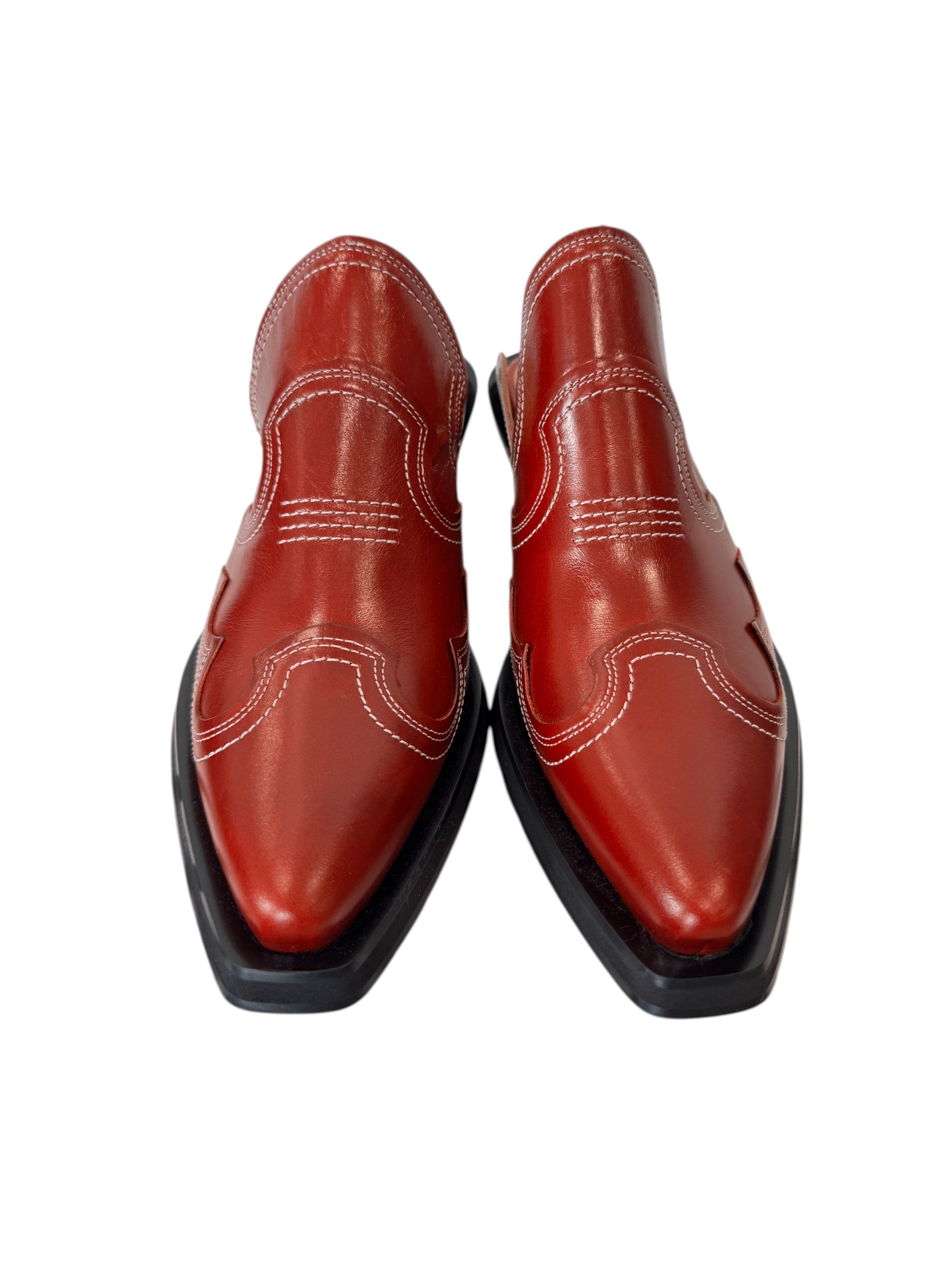 Ganni Western Emroidered Mules in Red Size 7 UK