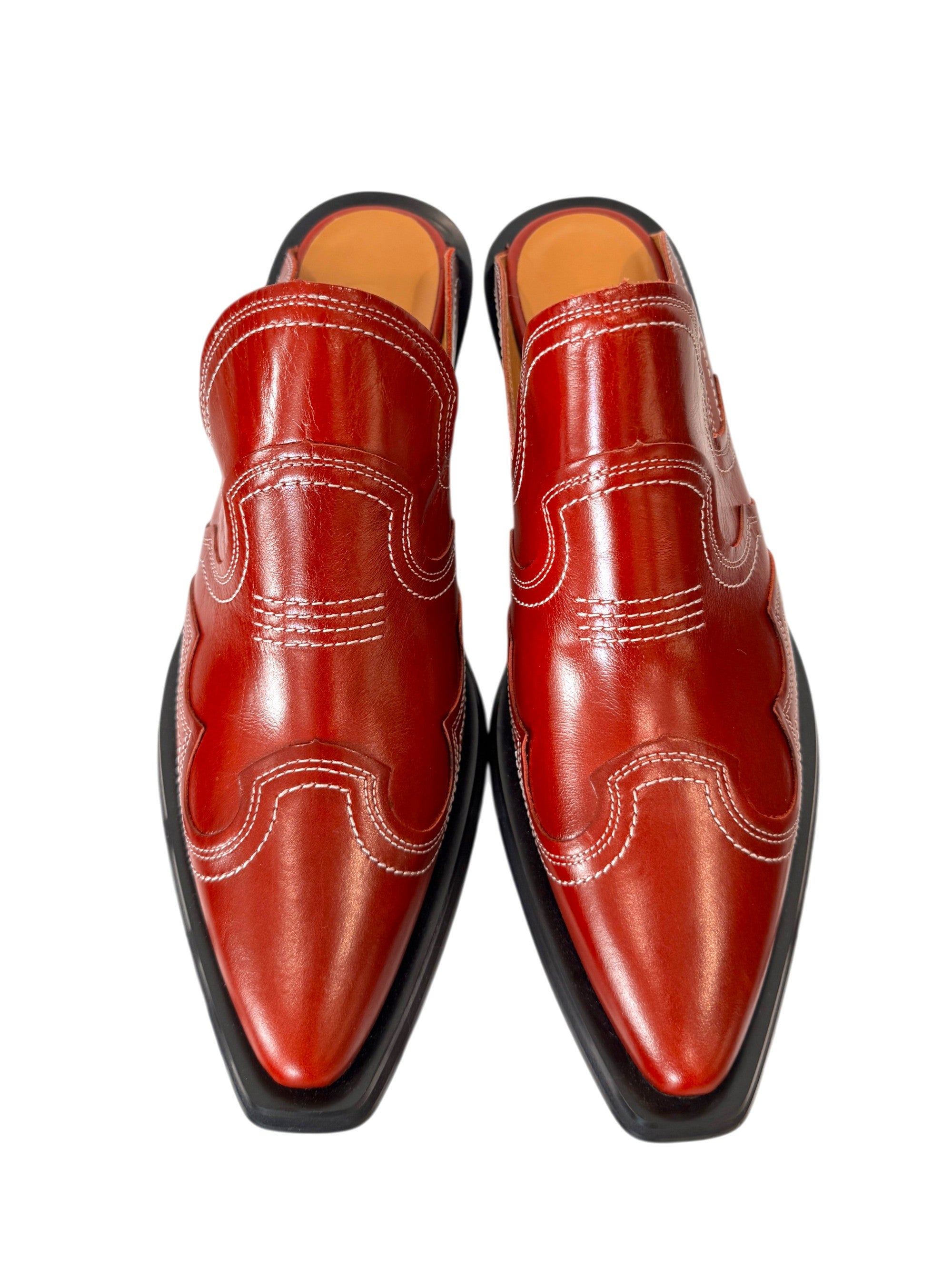 Ganni Western Emroidered Mules in Red Size 7 UK