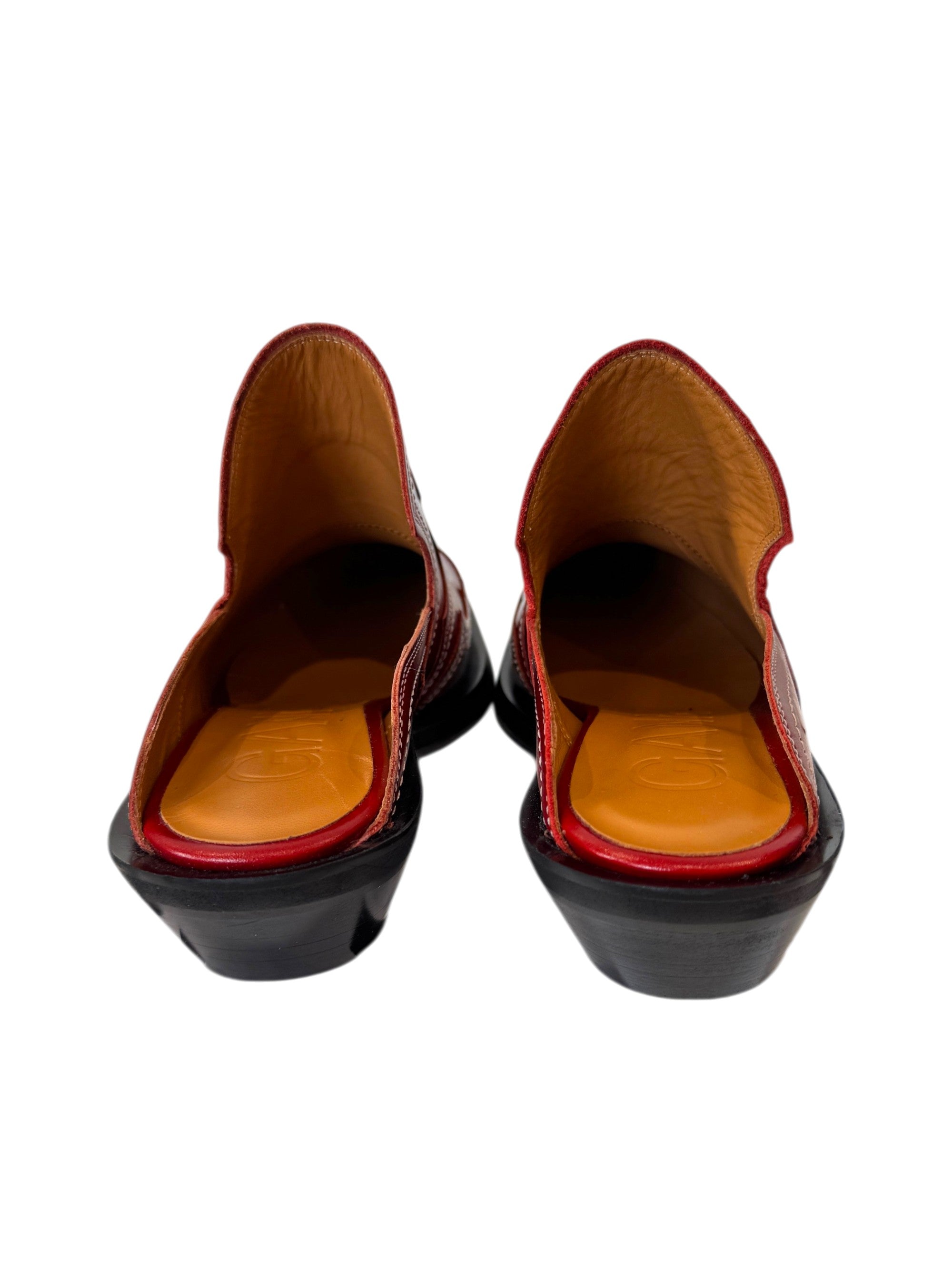 Ganni Western Emroidered Mules in Red Size 7 UK