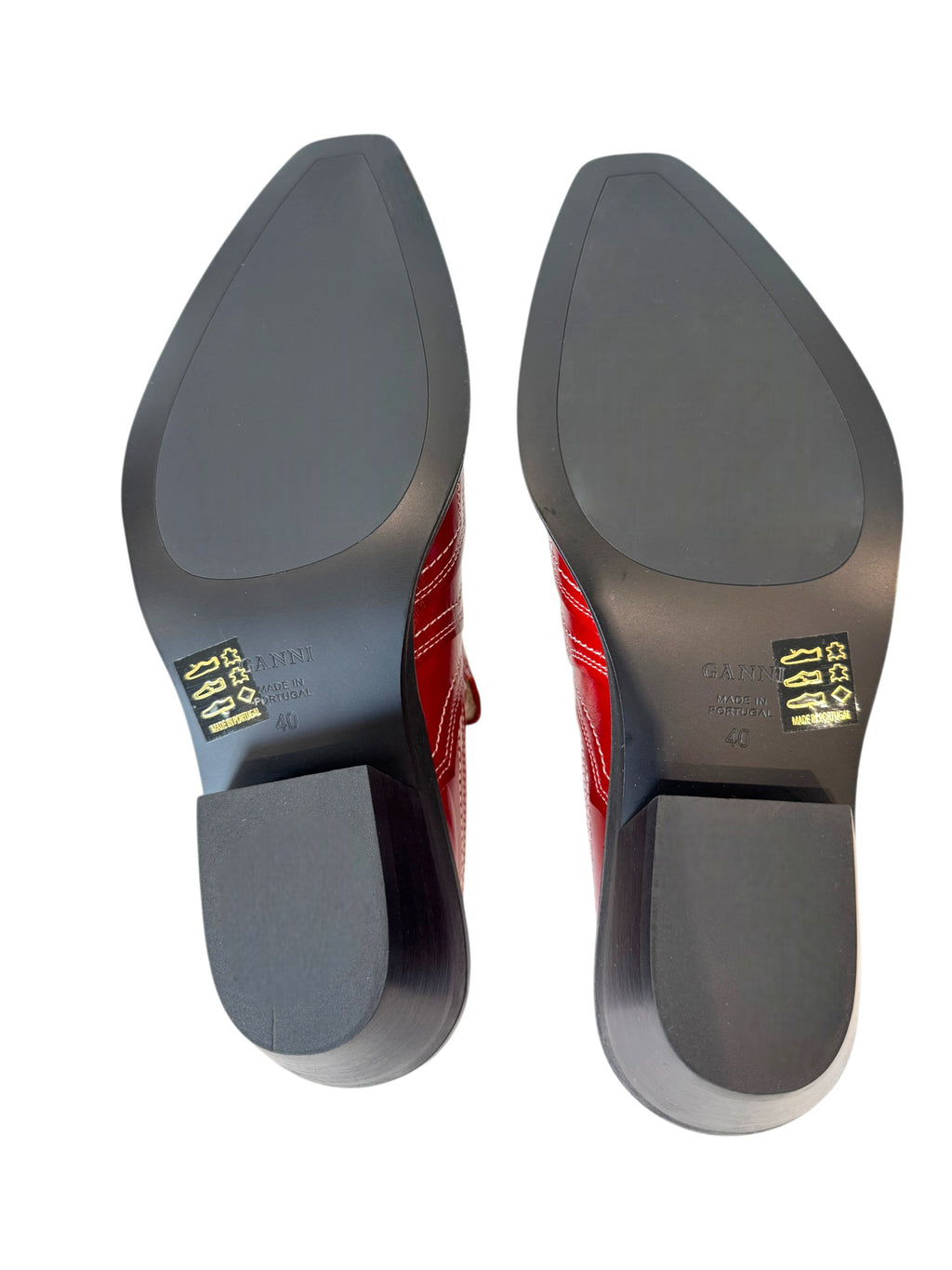 Ganni Western Emroidered Mules in Red Size 7 UK