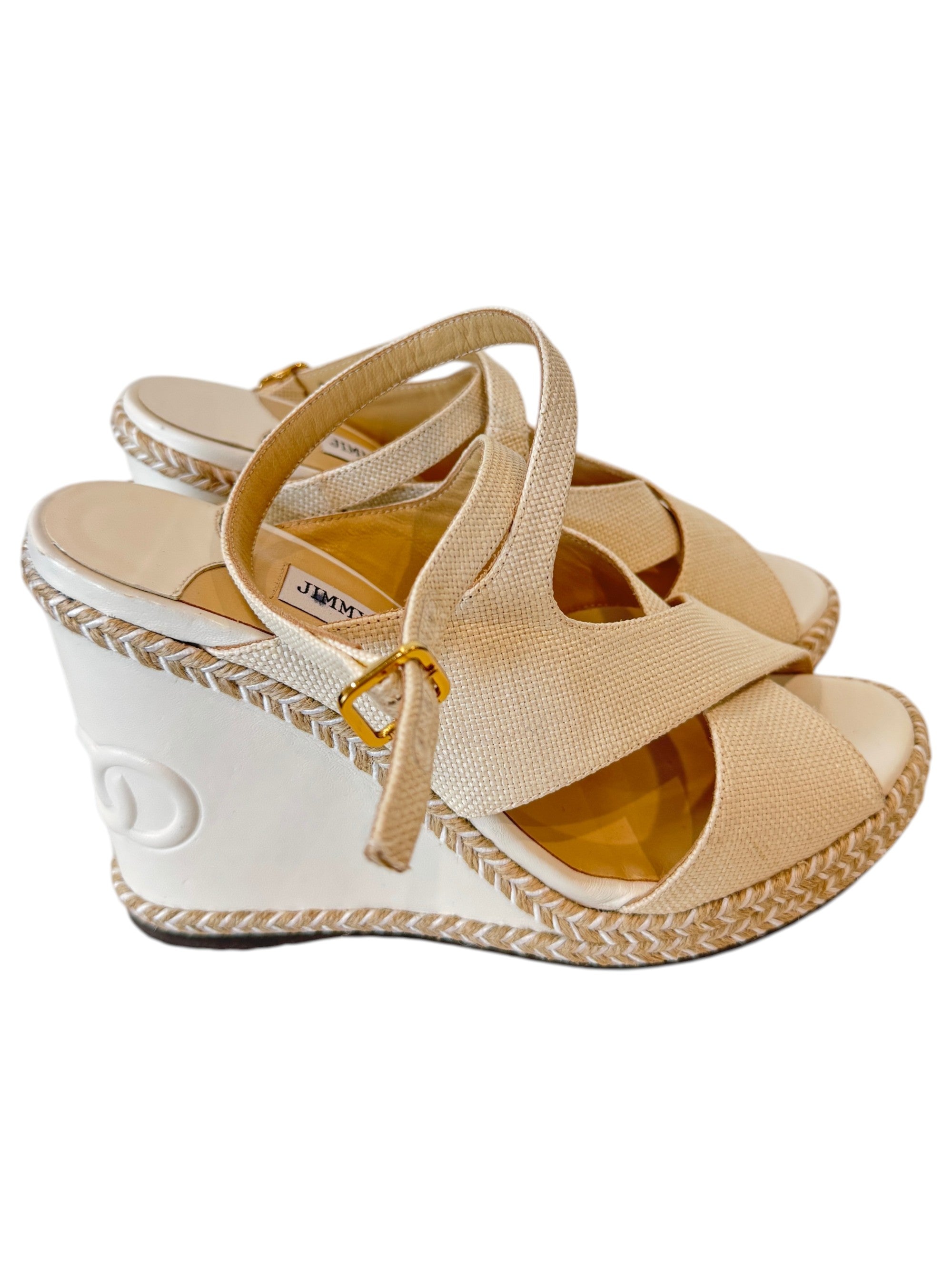 Jimmy Choo Espadrille Wedge in Cream Size 6 UK