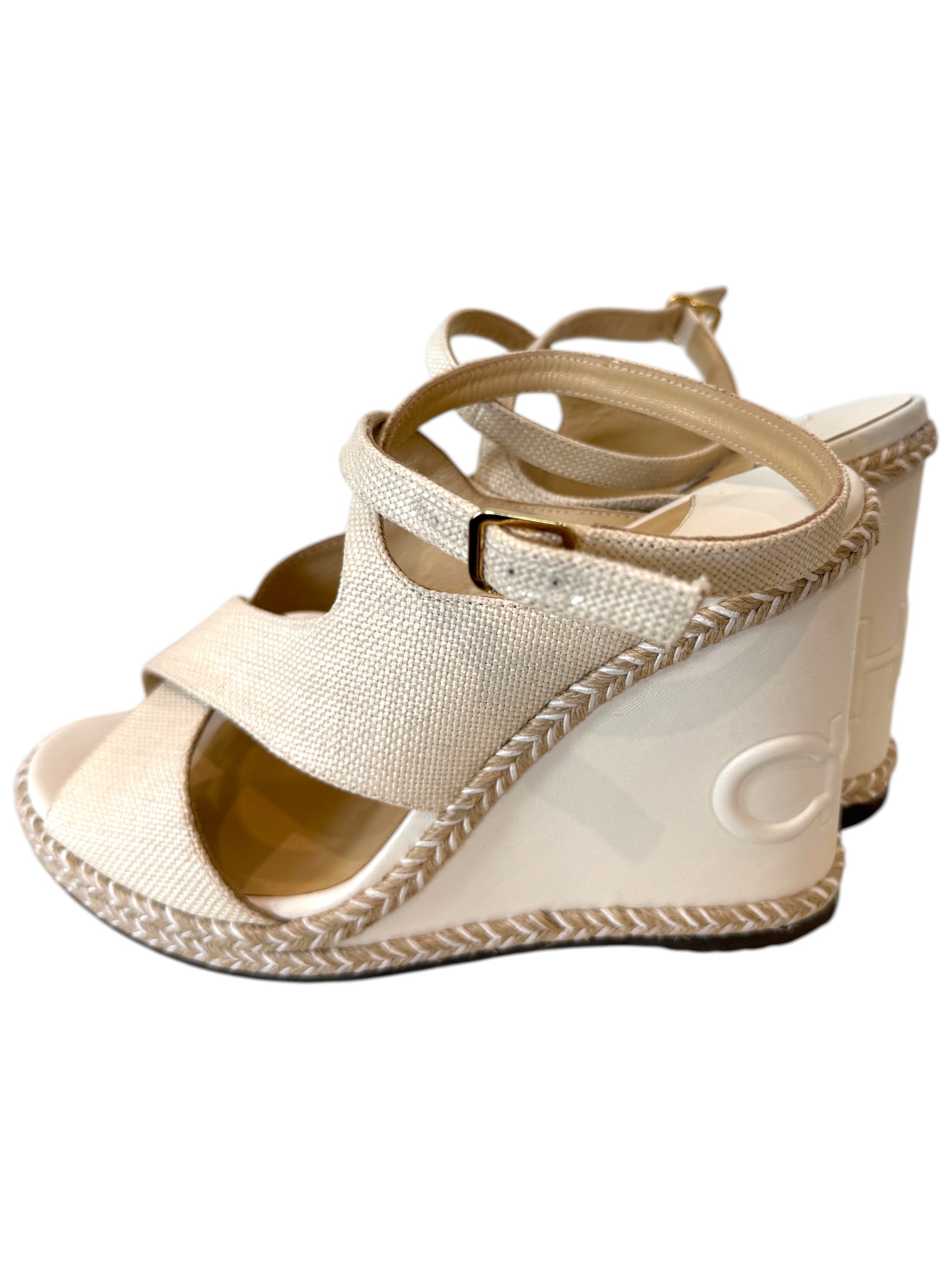 Jimmy Choo Espadrille Wedge in Cream Size 6 UK