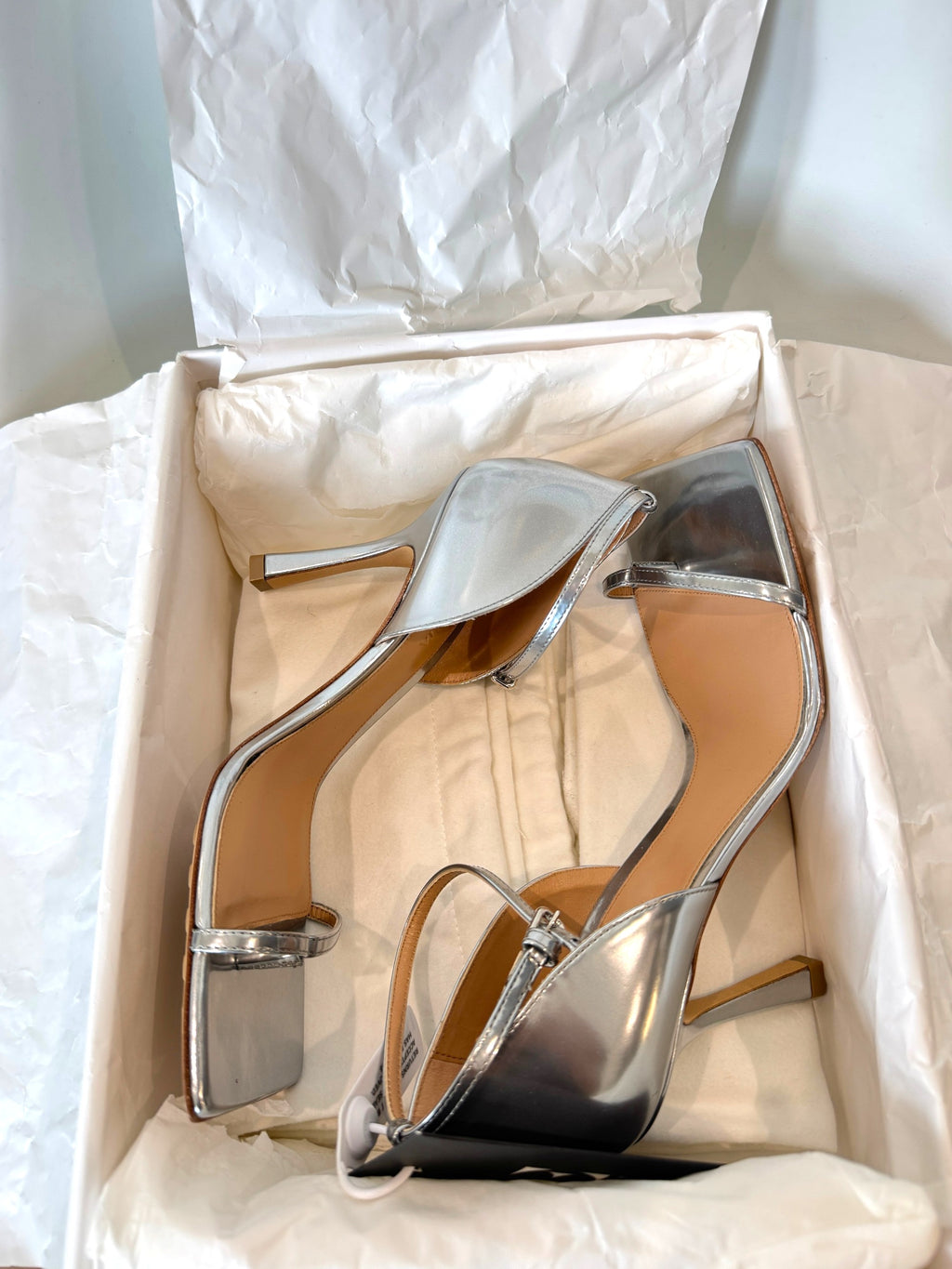 Bottega Veneta Silver Ankle Stretch Ankle Strap Heels Size 4.5 UK