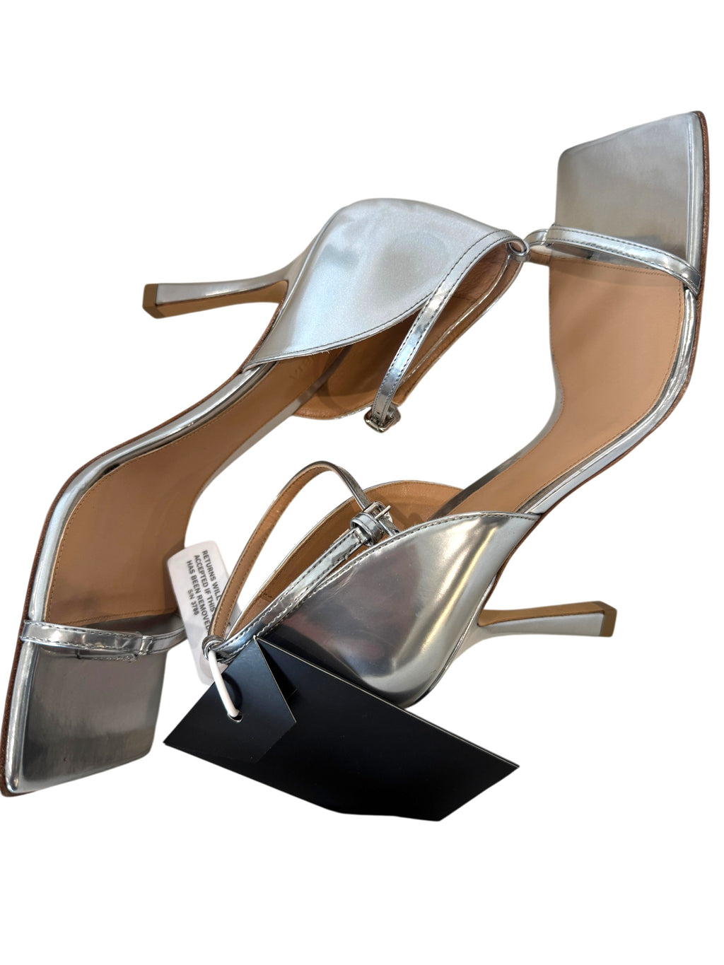 Bottega Veneta Silver Ankle Stretch Ankle Strap Heels Size 4.5 UK