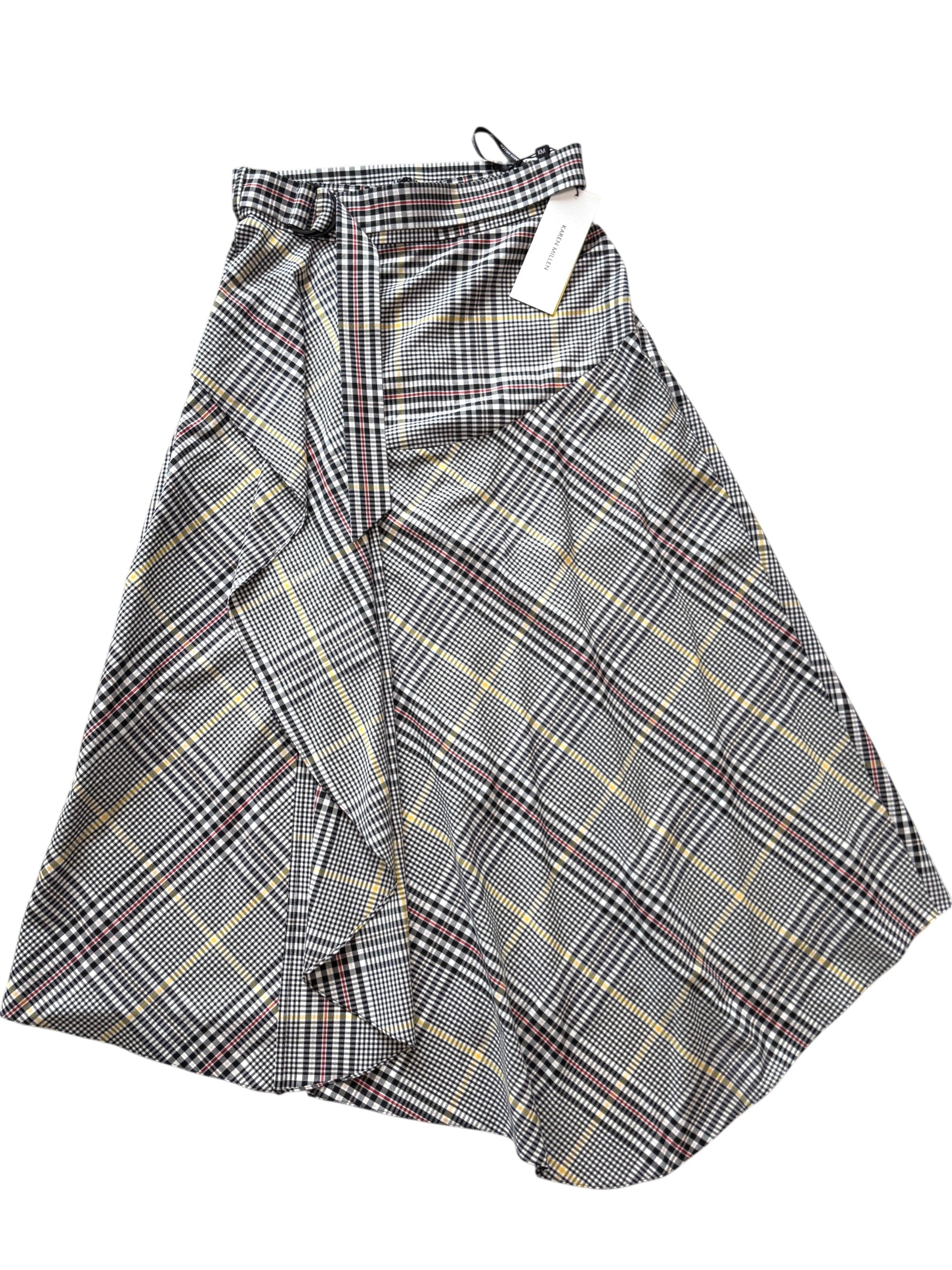 Karen Millen Women's NEW Stripe Asymmetric Midi Belted Long Skirt Size 8 UK