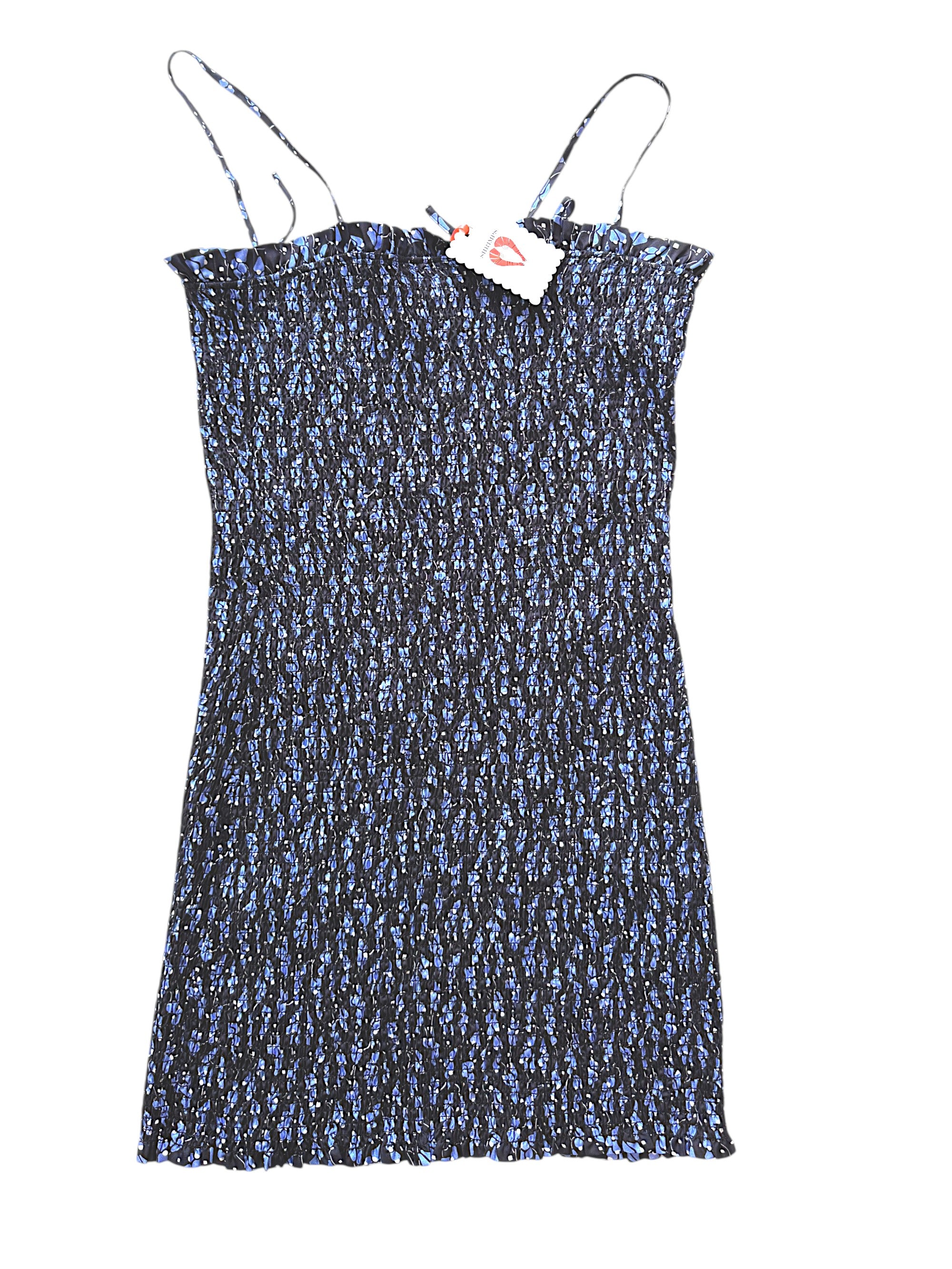Shrimps Cyrus Bluebell Floral Fitted Smocked 100 % Silk Dress Size 14 UK