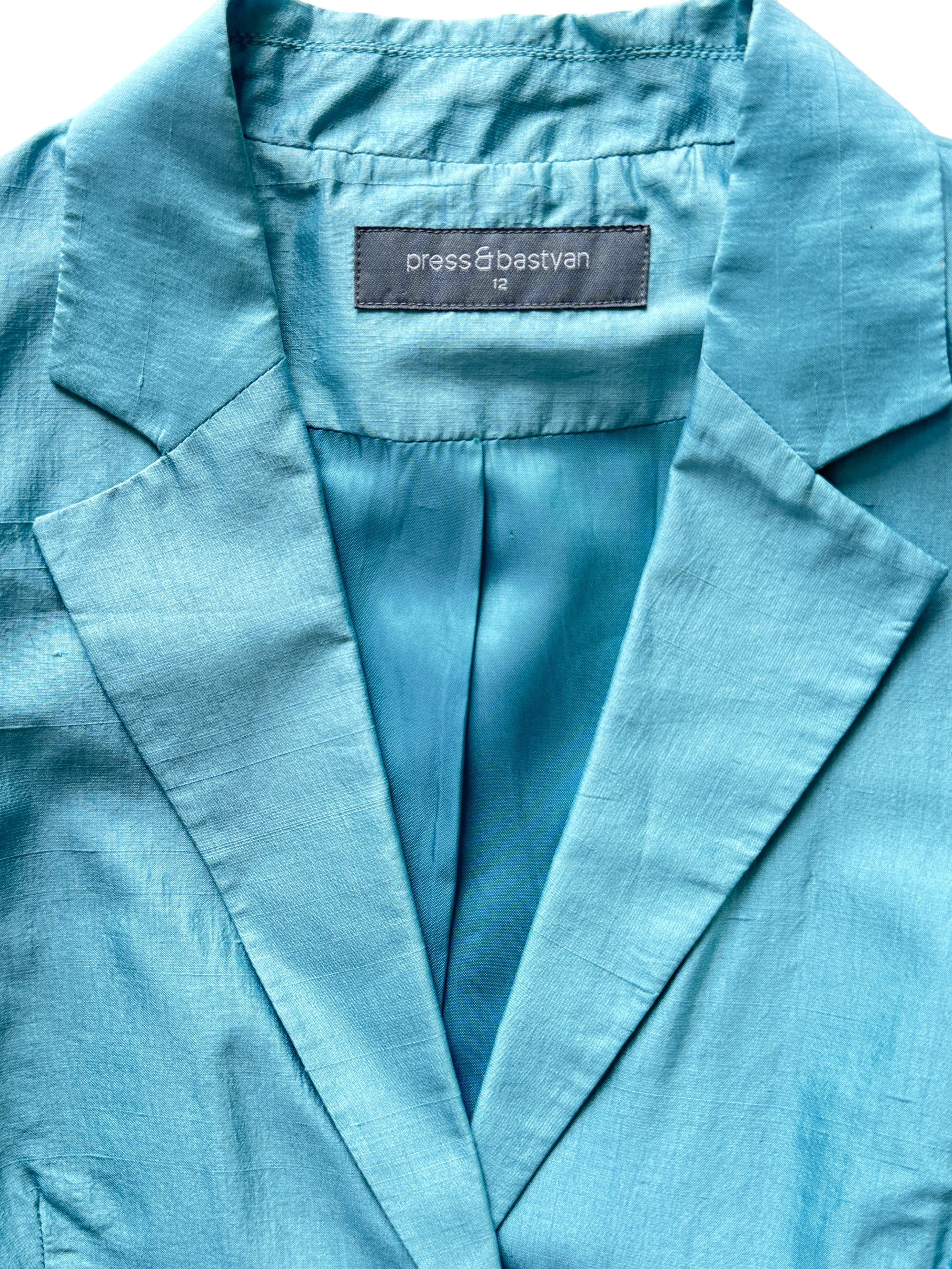 Vintage 100% Silk Blue 2 Piece Ladies Suit Size S-M