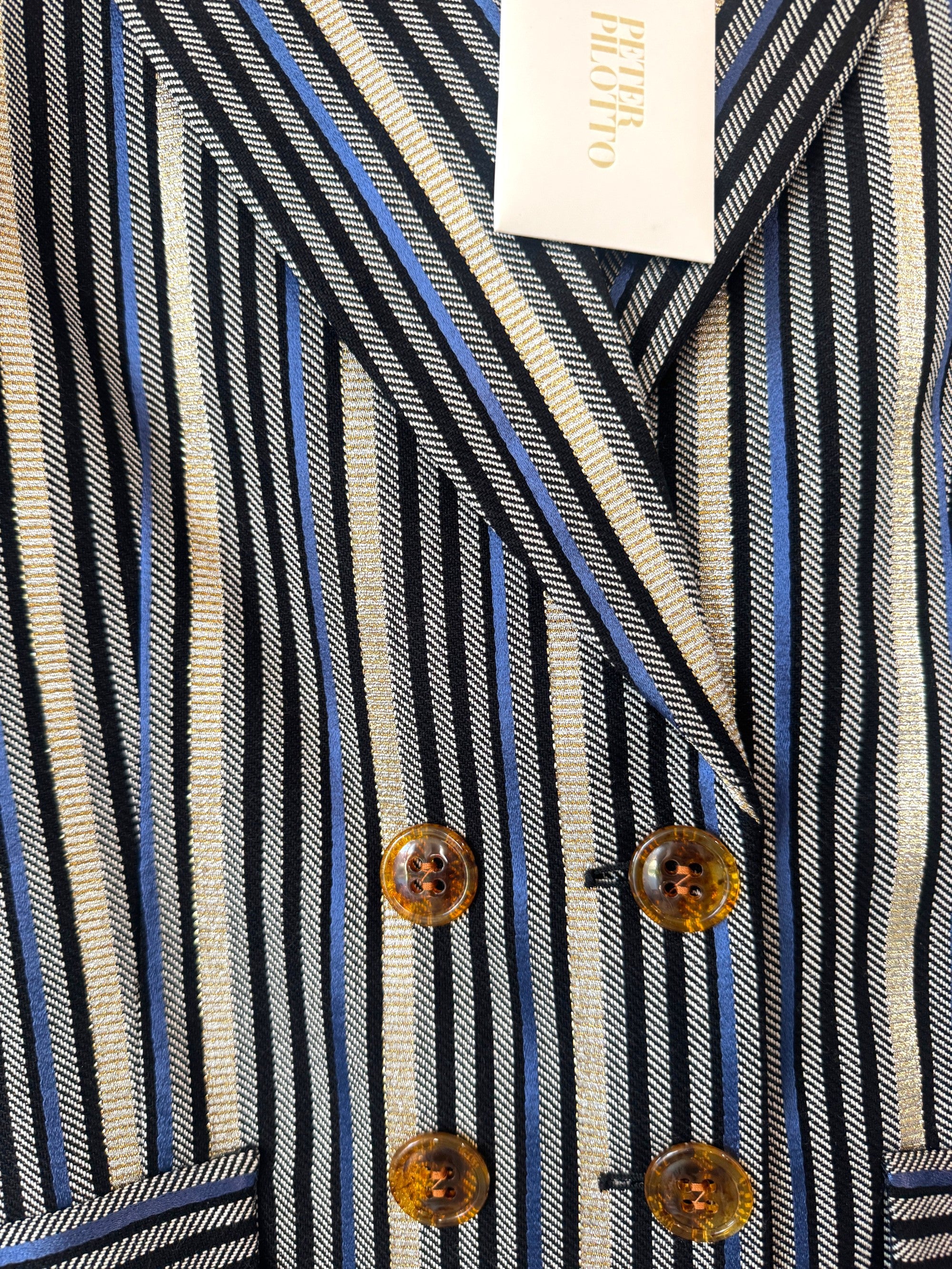 Peter Pilotto Blue Metallic Striped Double Breasted Blazer Size 8 UK