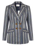 Peter Pilotto Blue Metallic Striped Double Breasted Blazer Size 8 UK