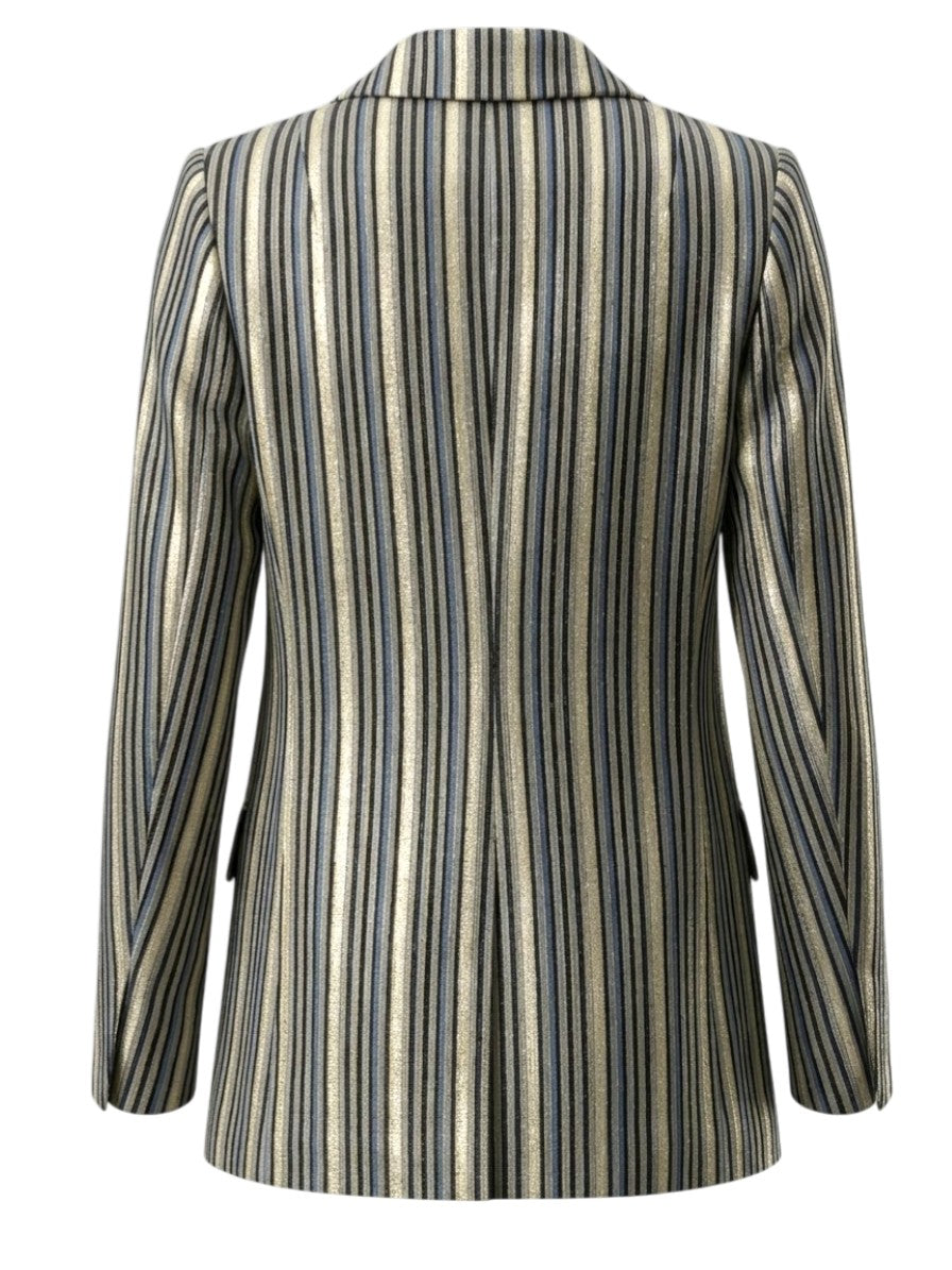 Peter Pilotto Blue Metallic Striped Double Breasted Blazer Size 8 UK