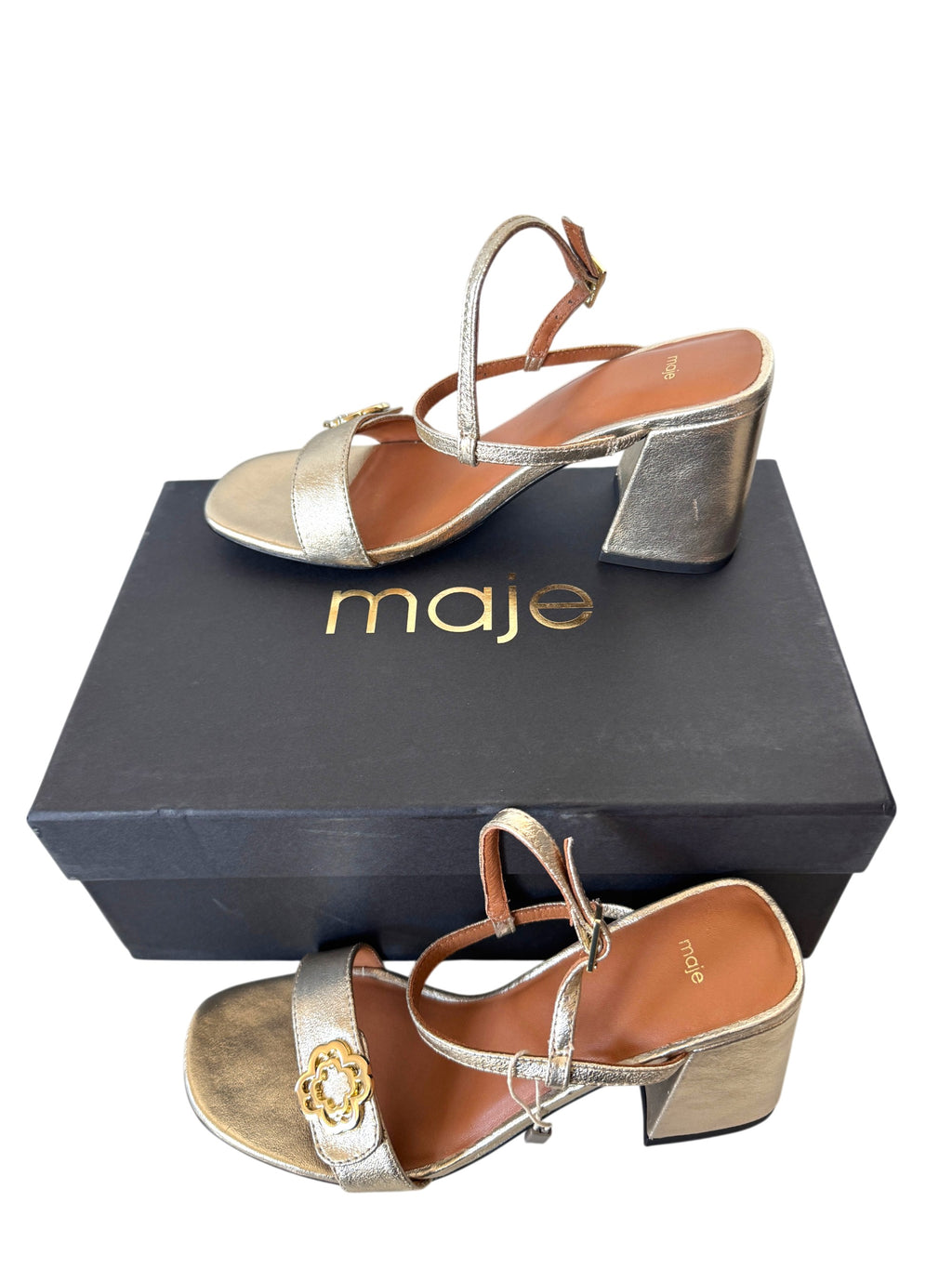 Maje Logo-badge Block-heel Leather Sandals Size 4 UK