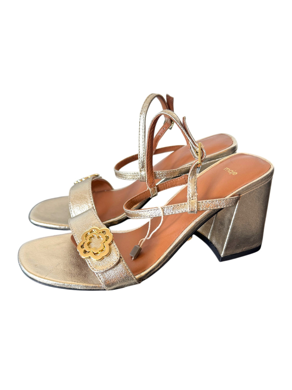 Maje Logo-badge Block-heel Leather Sandals Size 4 UK