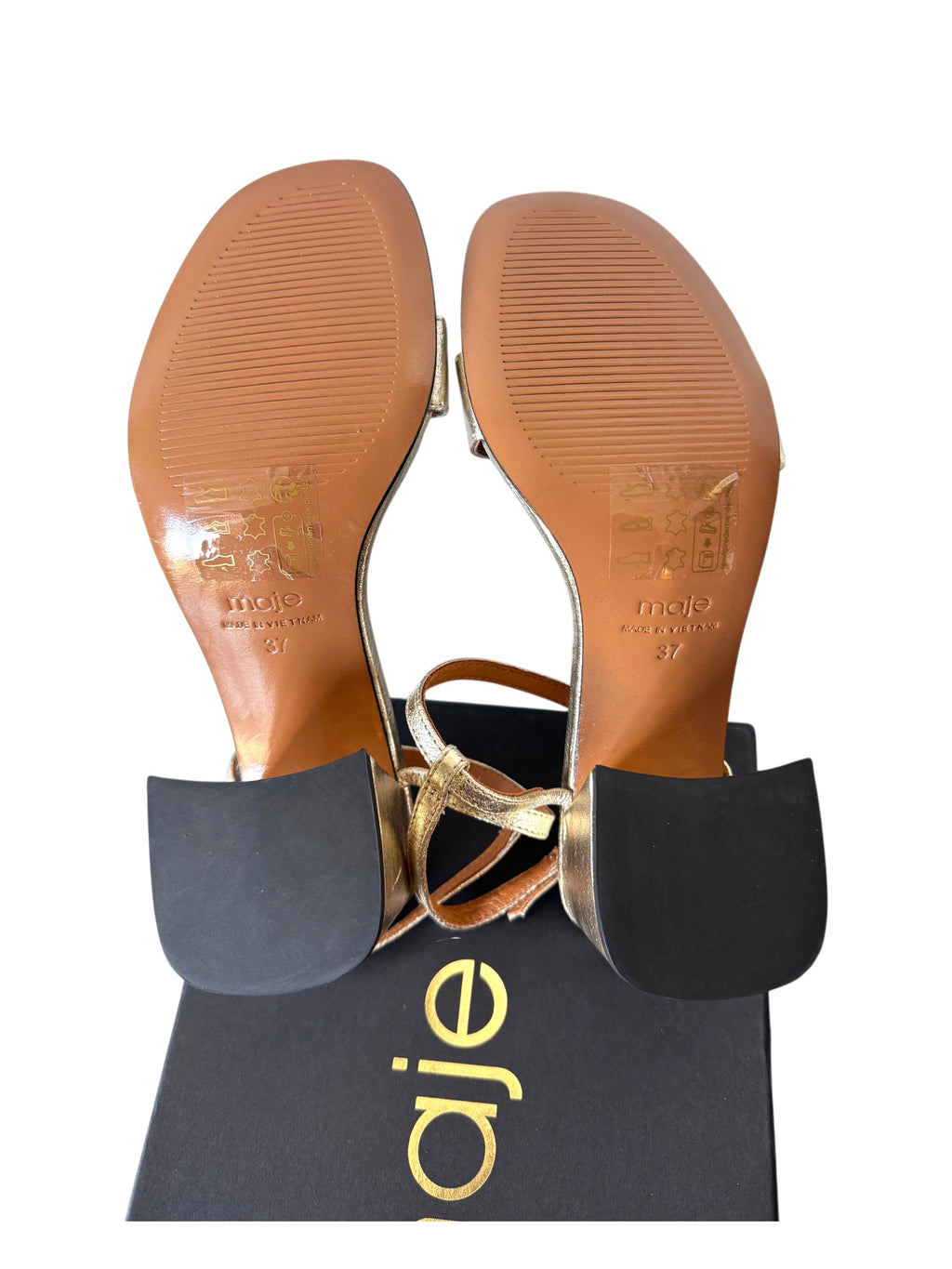 Maje Logo-badge Block-heel Leather Sandals Size 4 UK