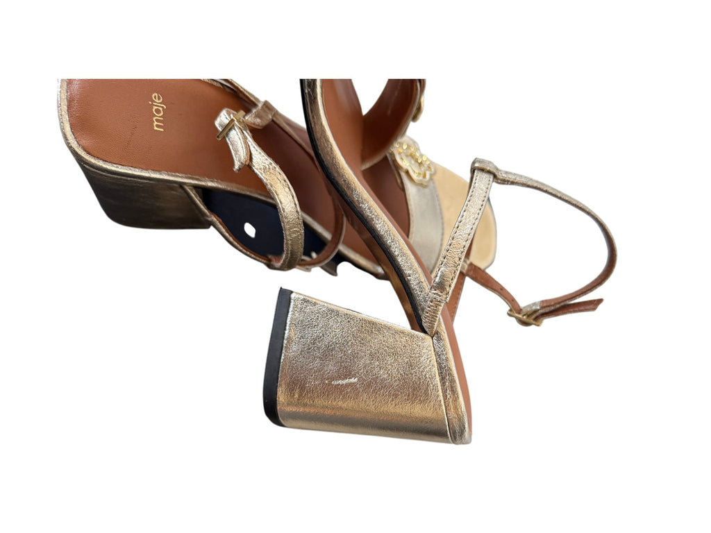Maje Logo-badge Block-heel Leather Sandals Size 4 UK