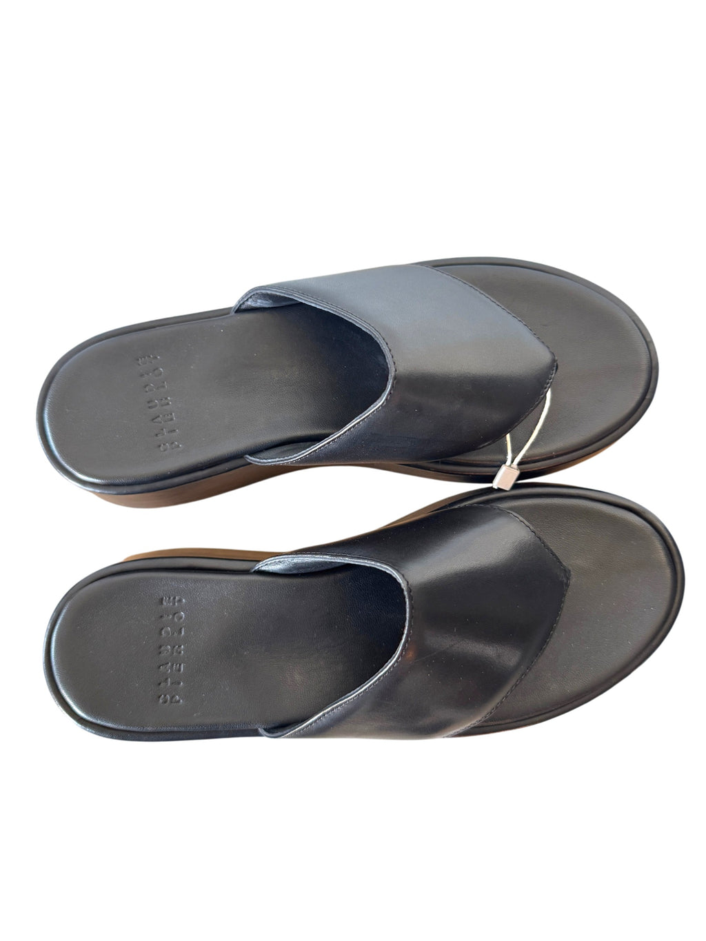 Claudie Pierlot Wide Thong Strap Black Leather Sandal Size 5 UK