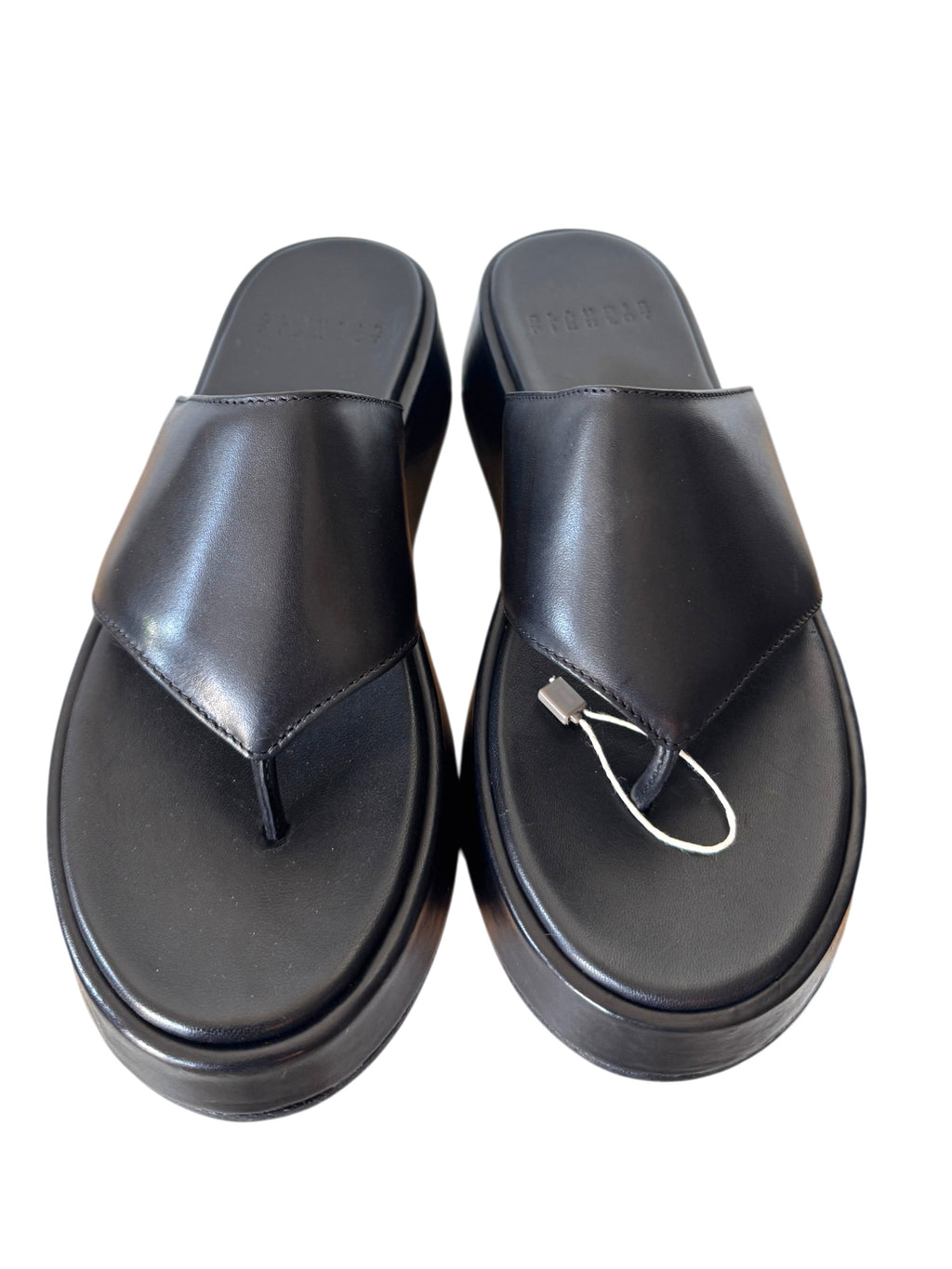 Claudie Pierlot Wide Thong Strap Black Leather Sandal Size 5 UK