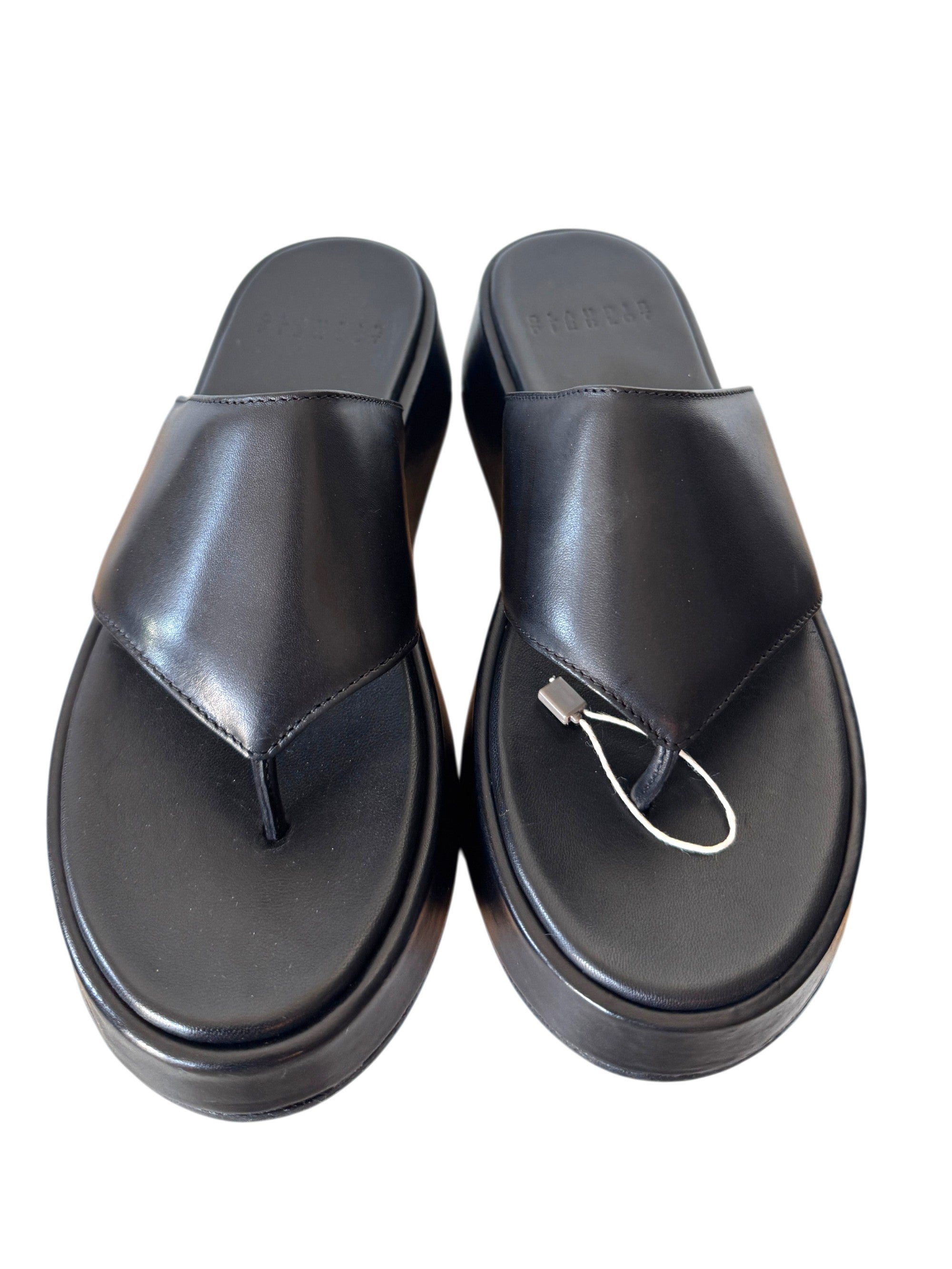 Claudie Pierlot Wide Thong Strap Black Leather Sandal Size 5 UK