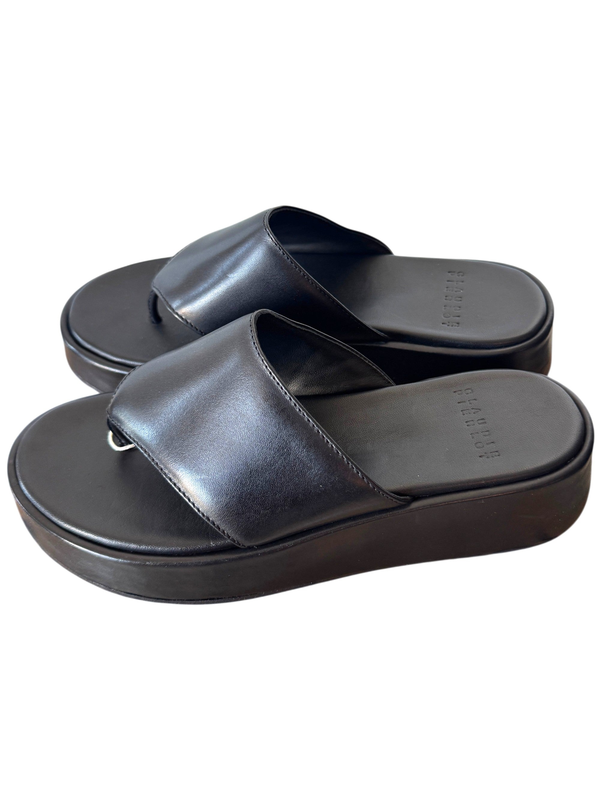 Claudie Pierlot Wide Thong Strap Black Leather Sandal Size 5 UK