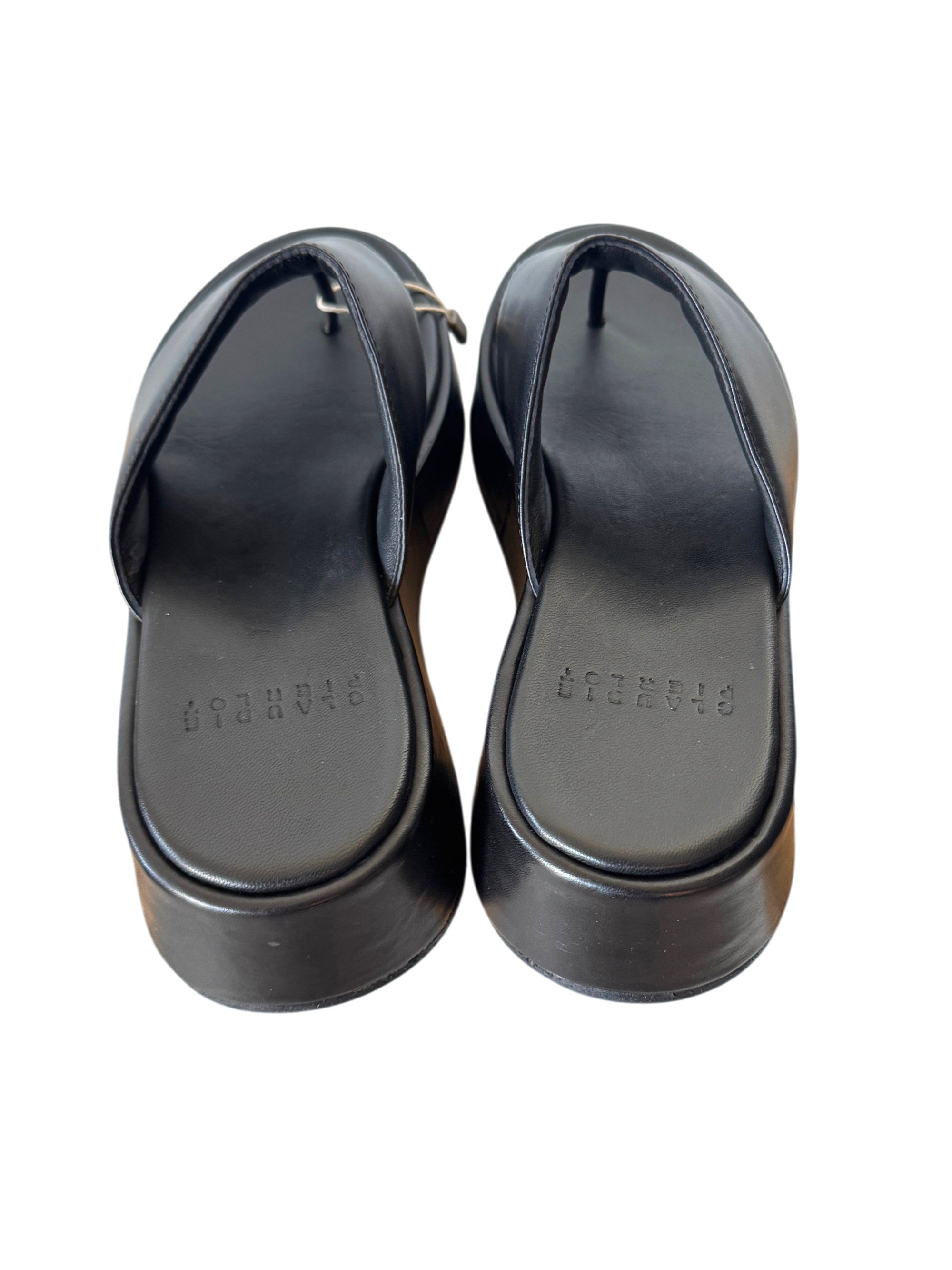 Claudie Pierlot Wide Thong Strap Black Leather Sandal Size 5 UK