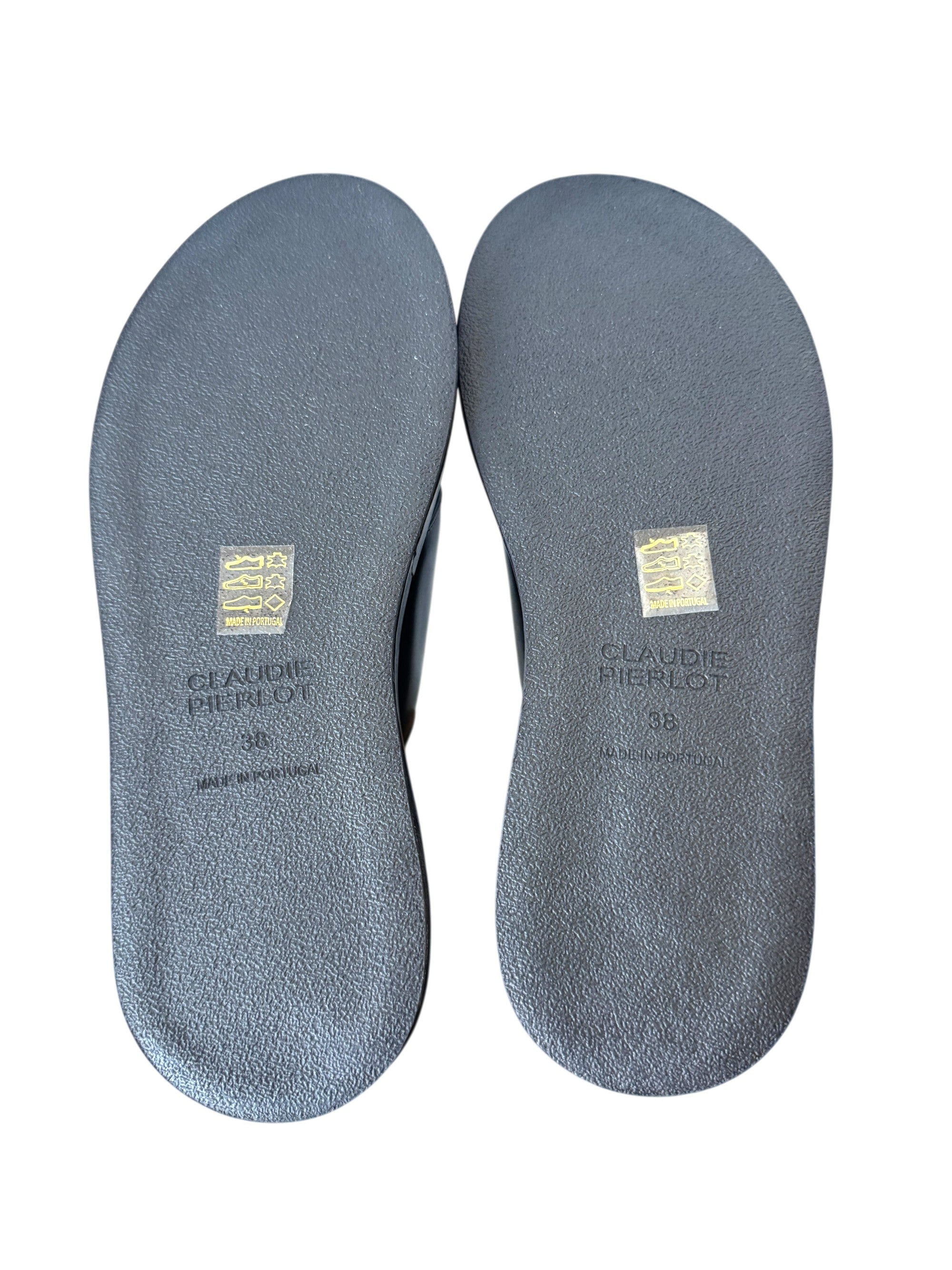 Claudie Pierlot Wide Thong Strap Black Leather Sandal Size 5 UK