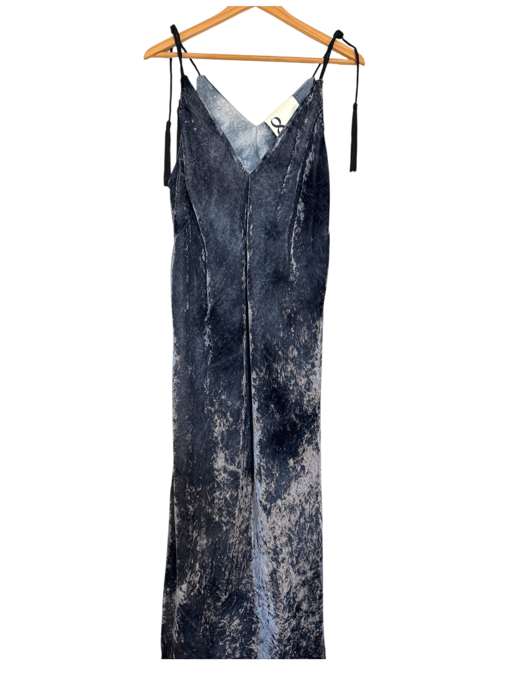 8PM Midi-Length Slip Dress Navy Blue Crushed Velvet Size M