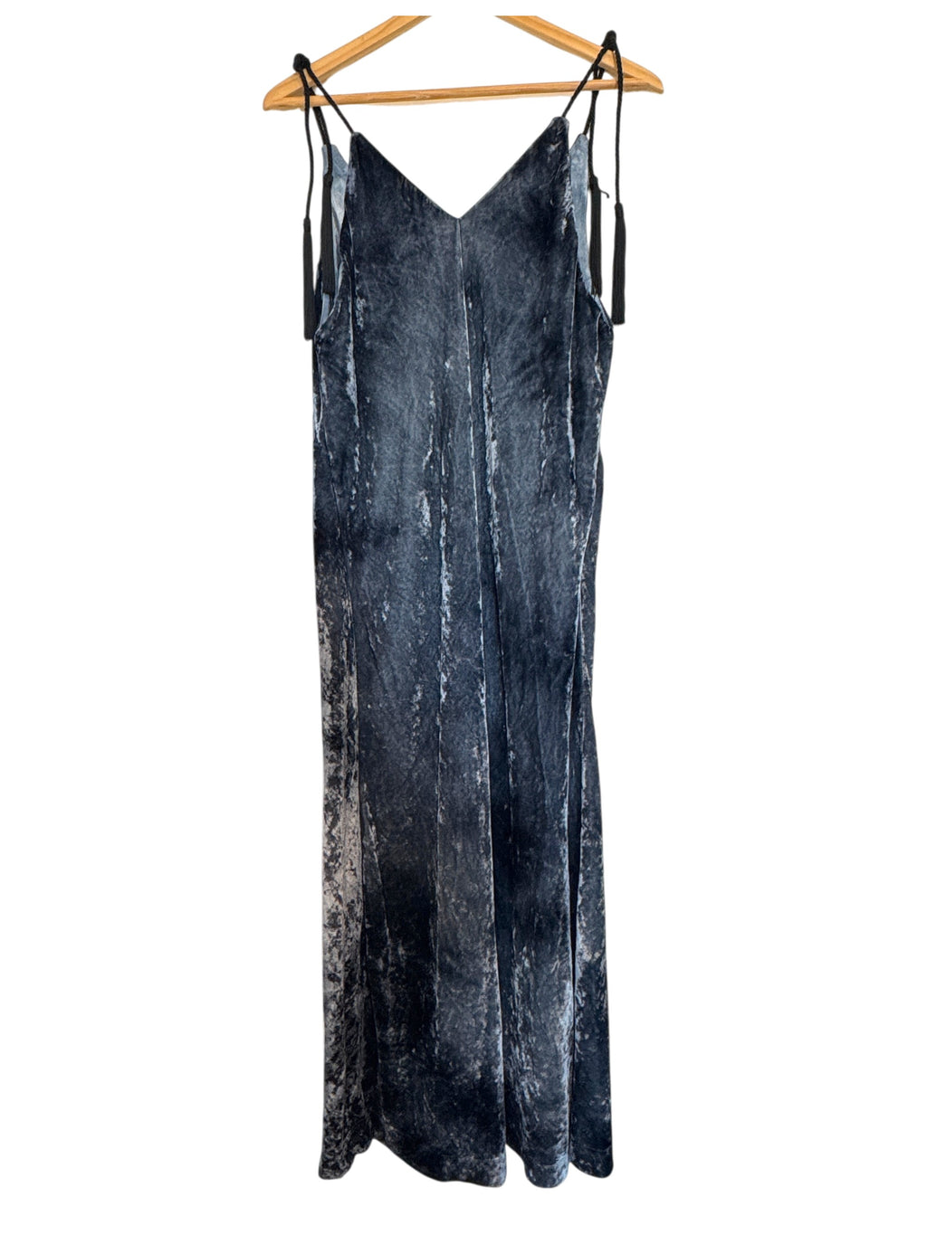 8PM Midi-Length Slip Dress Navy Blue Crushed Velvet Size M