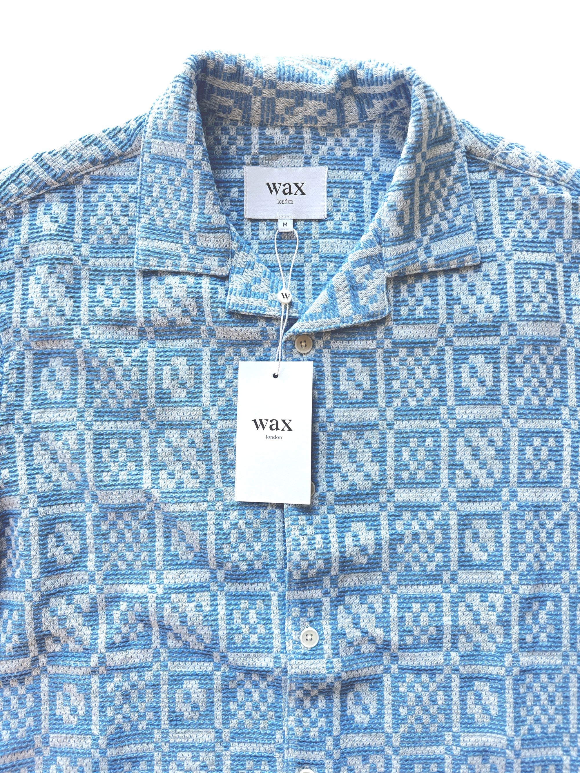 Wax London Blue Geo Dobby Didcot Shirt Size M