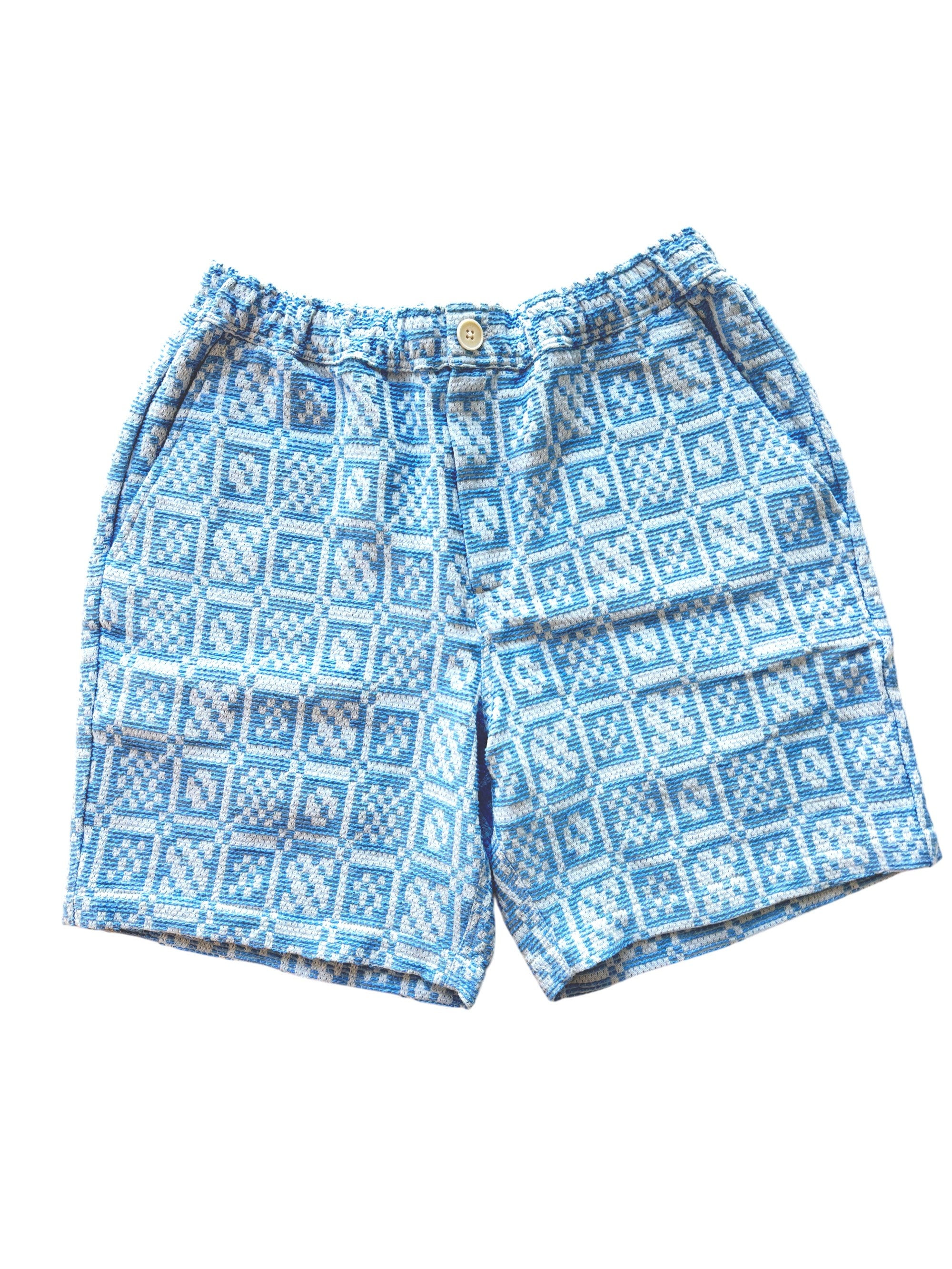 Wax London Blue Geo Dobby Kurt Shorts Size 32W
