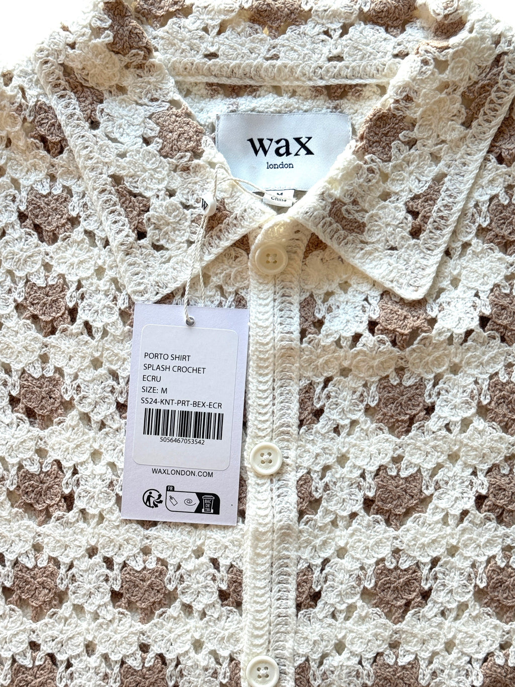 Wax London Porto Splash Crochet Shirt Ecru Size M