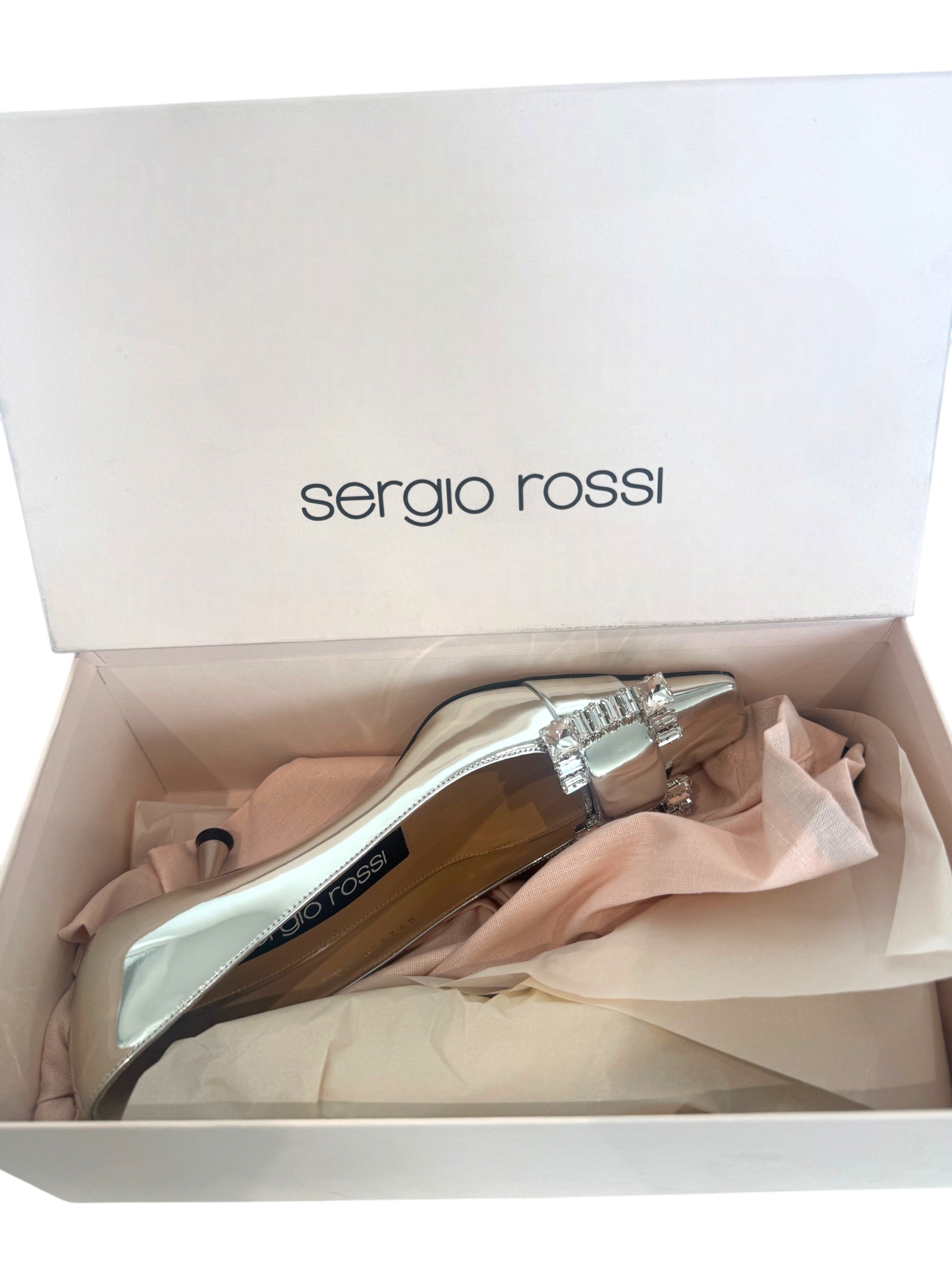Sergio Rossi SR Twenty Pump in Metallic Silver Size 3 UK