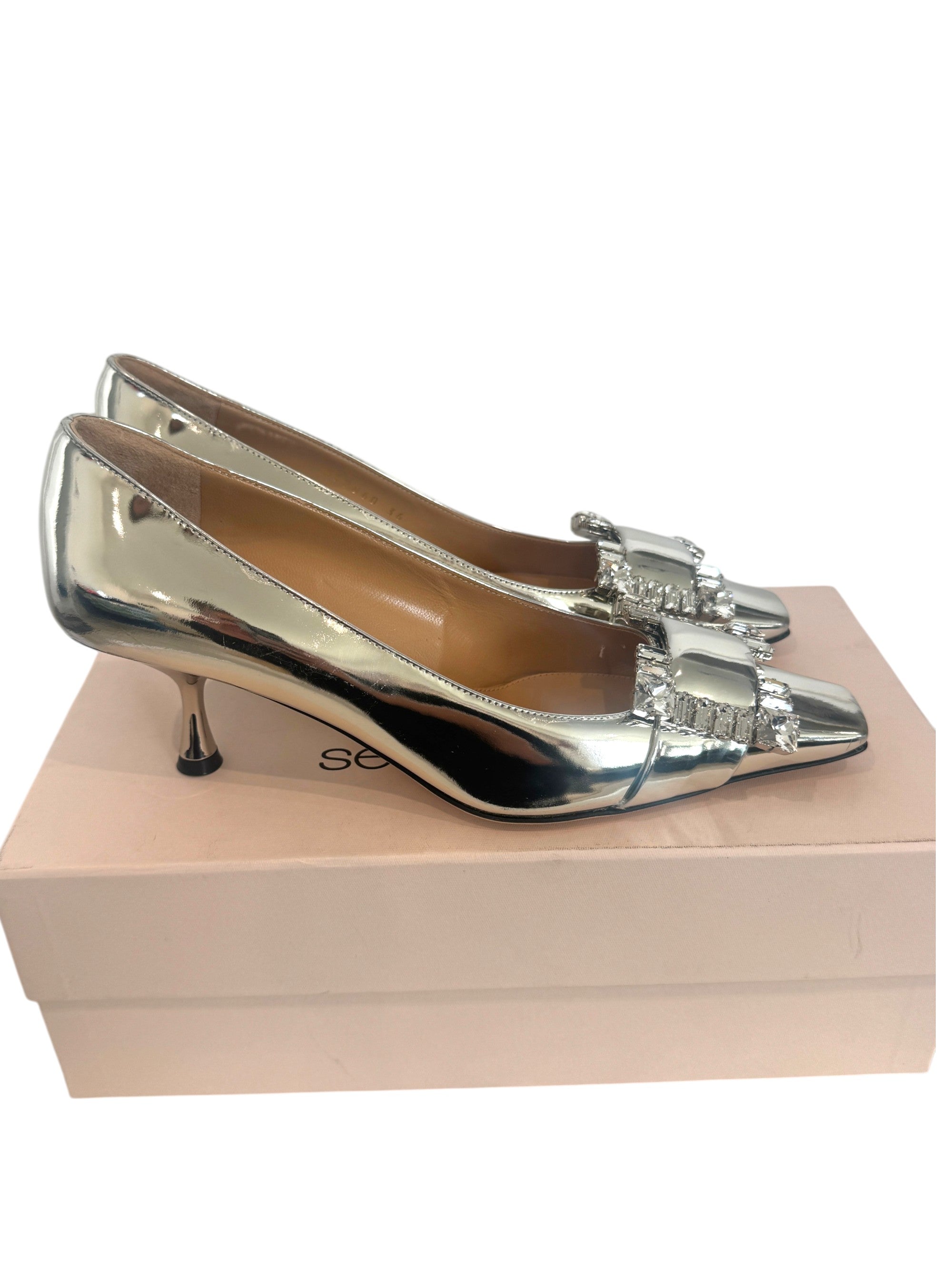 Sergio Rossi SR Twenty Pump in Metallic Silver Size 3 UK