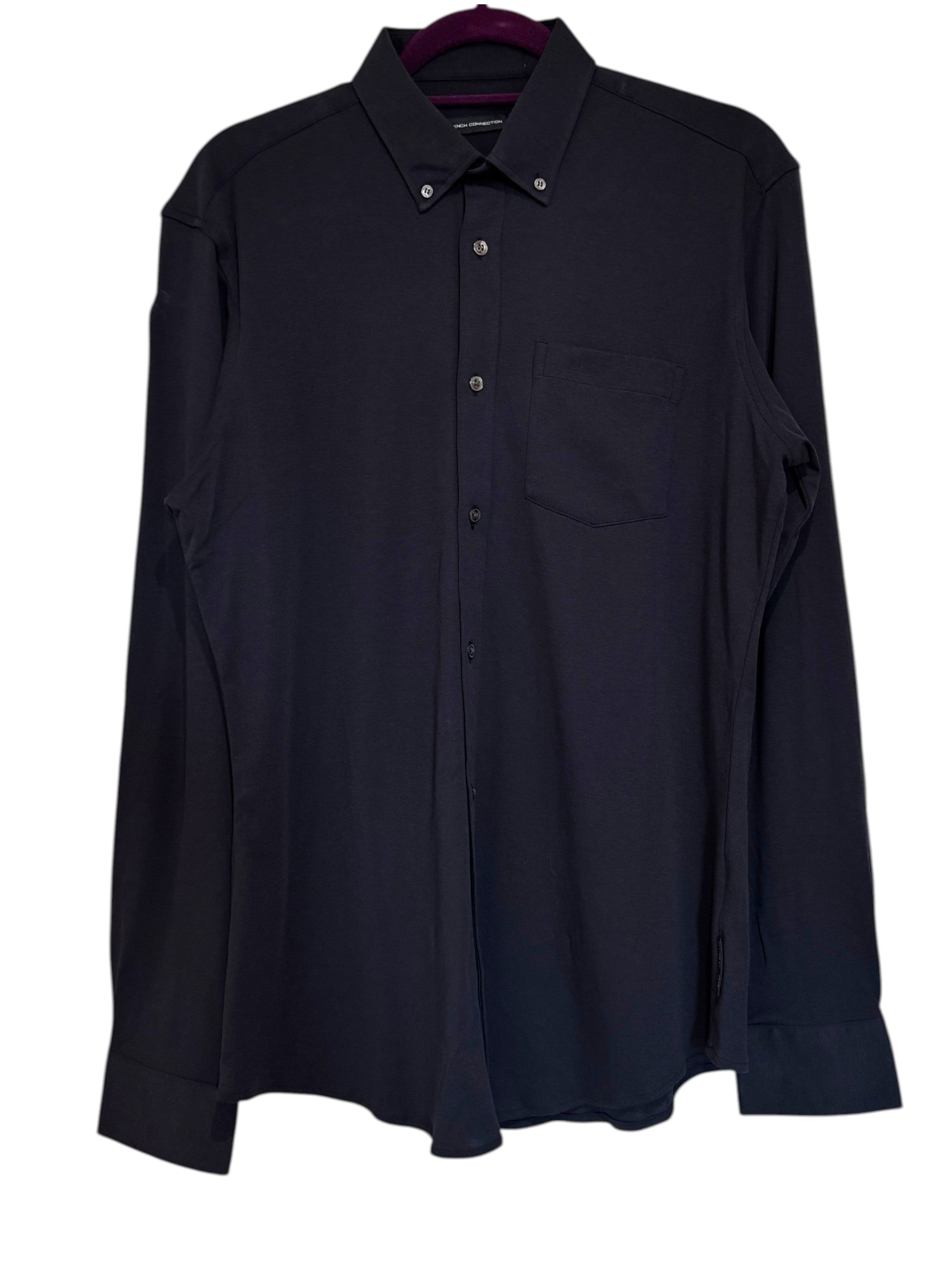 French Connection UK Dark Navy Blue Stretchy Cotton Long Sleeve Shirt Size M