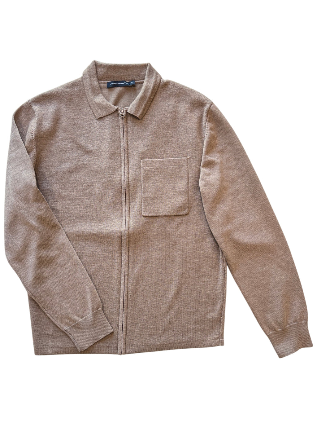 French Connection UK Camel Milano Knitted Zip Through Shirt Size S