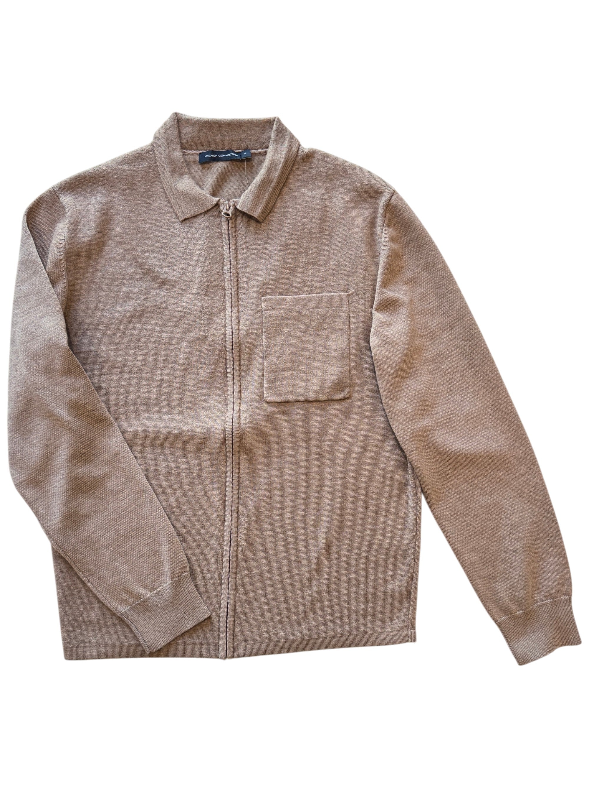 French Connection UK Camel Milano Knitted Zip Through Shirt Size S