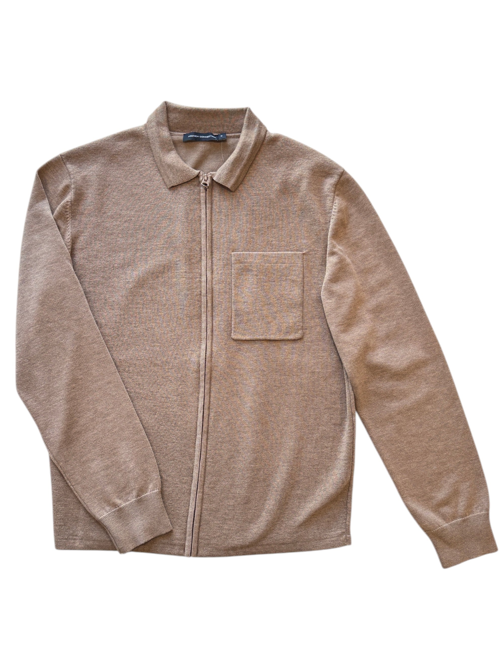 French Connection UK Camel Milano Knitted Zip Through Shirt Size S