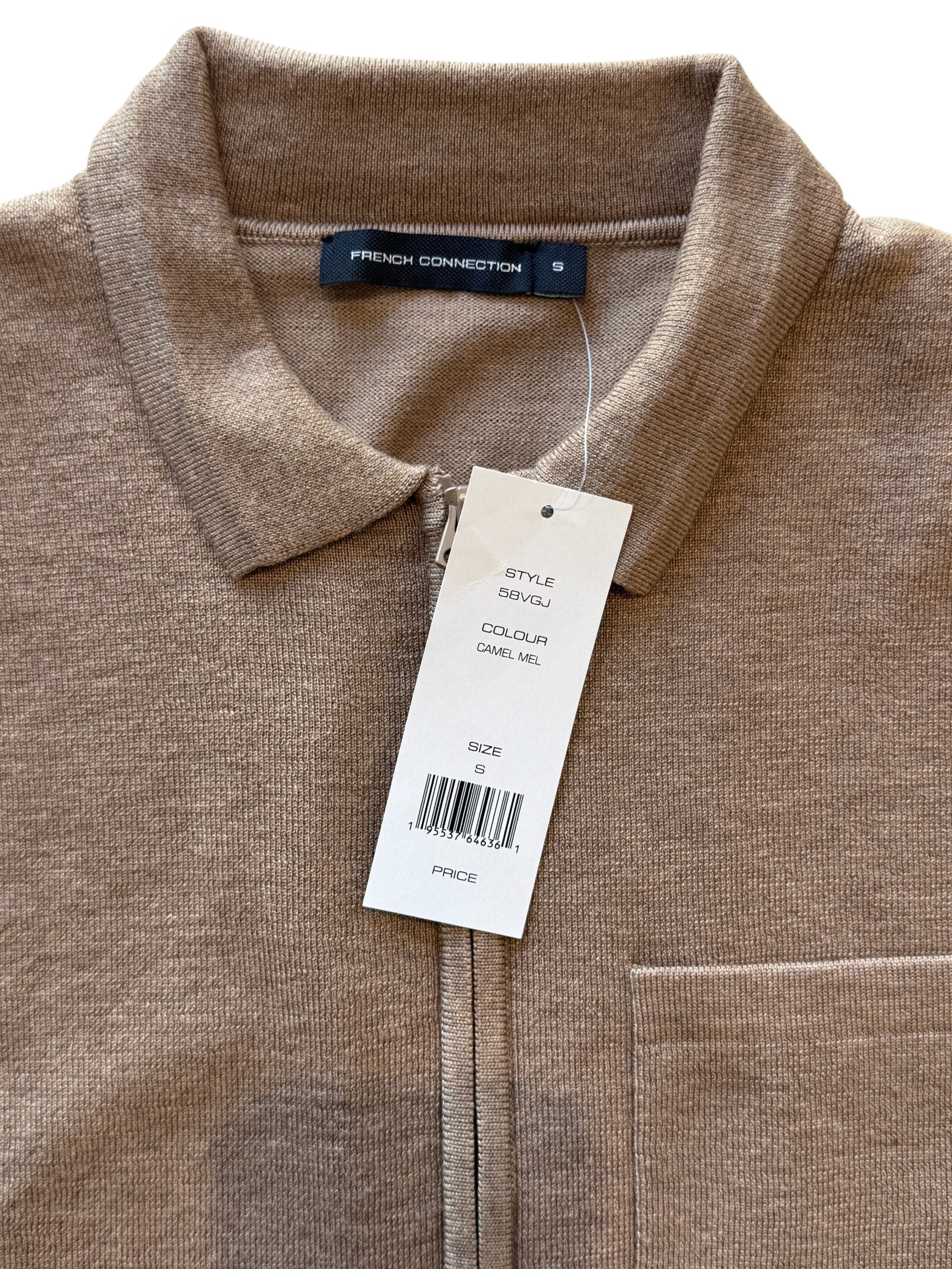French Connection UK Camel Milano Knitted Zip Through Shirt Size S